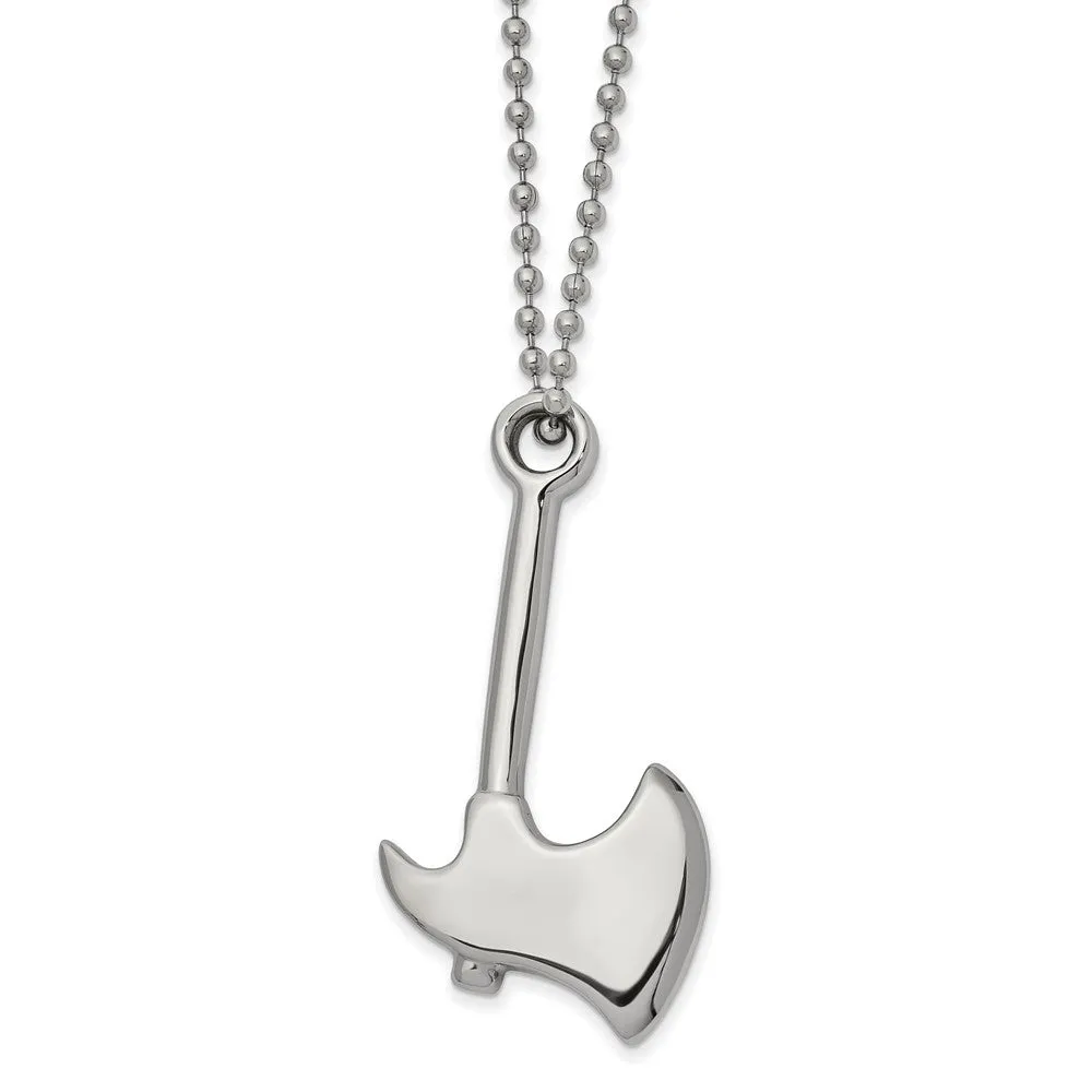 Men's Stainless Steel Large 3D Hatchet Necklace, 22 Inch