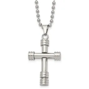 Men's Stainless Steel Polished Fancy Tube Cross Necklace, 22 Inch