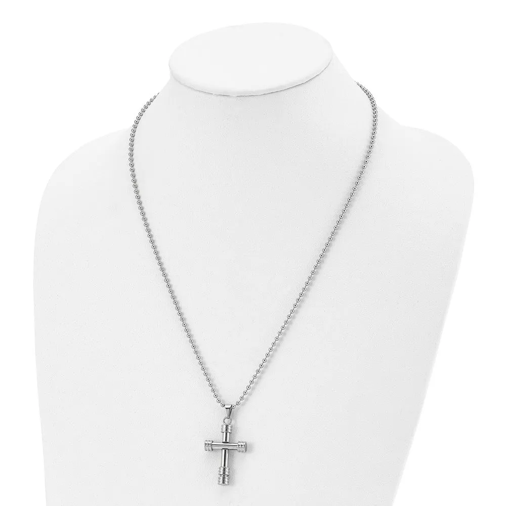 Men's Stainless Steel Polished Fancy Tube Cross Necklace, 22 Inch