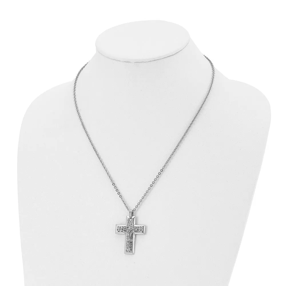 Men's Stainless Steel Textured Crucifix Cross Necklace, 20 Inch