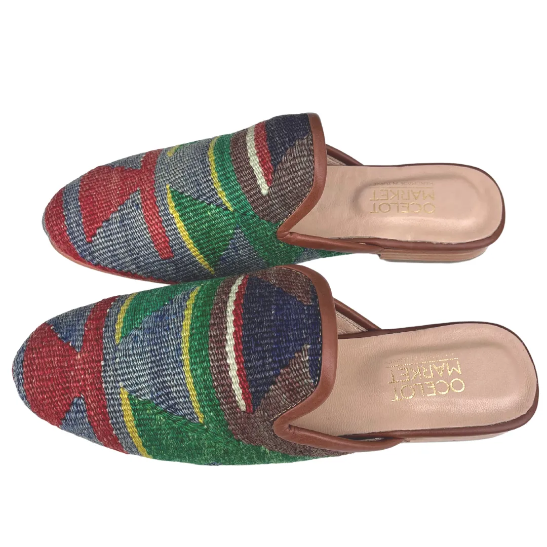 Men's Turkish Kilim Mule Blue, Green and Red