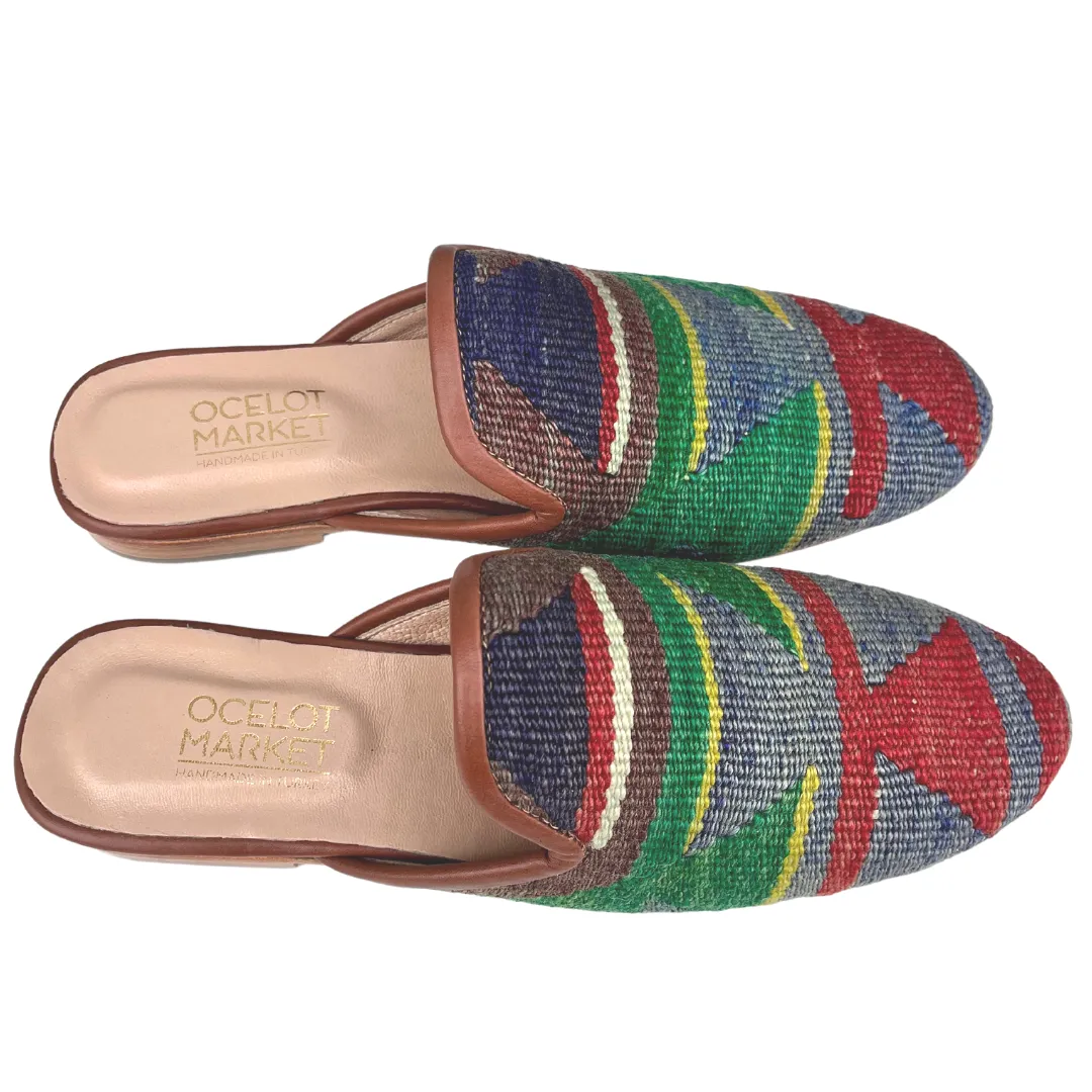 Men's Turkish Kilim Mule Blue, Green and Red