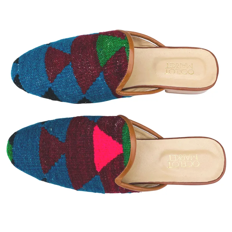 Men's Turkish Kilim Mule - Blue, Maroon, Pink, Green