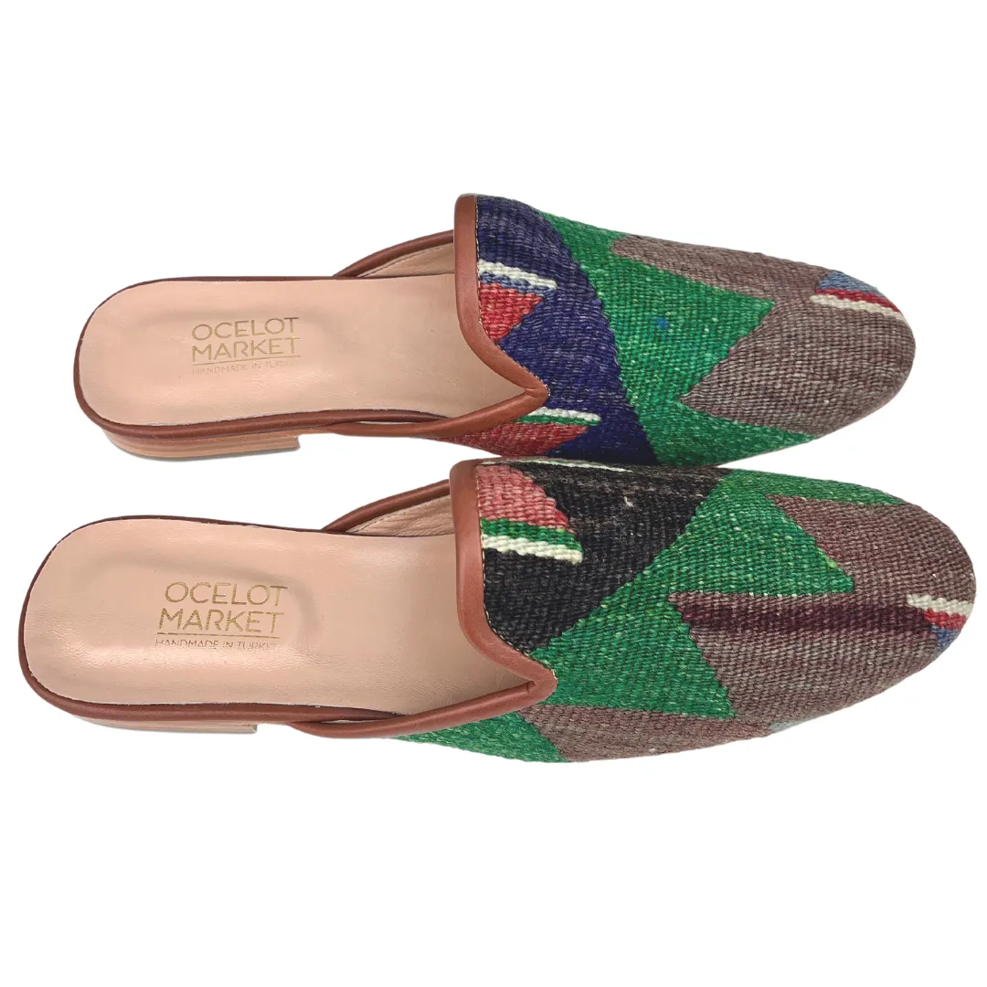 Men's Turkish Kilim Mule Grey & Green