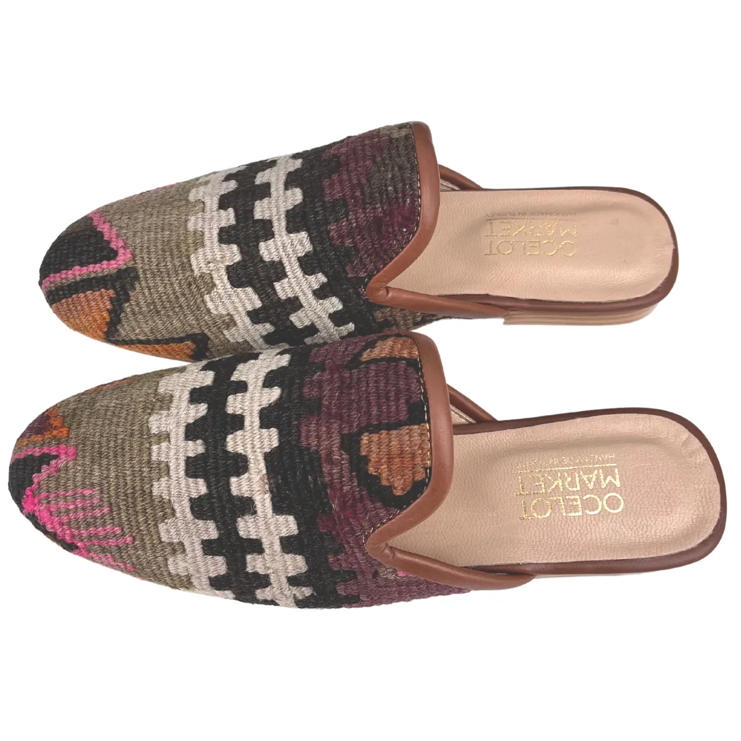 Men's Turkish Kilim Mule Grey & Tan