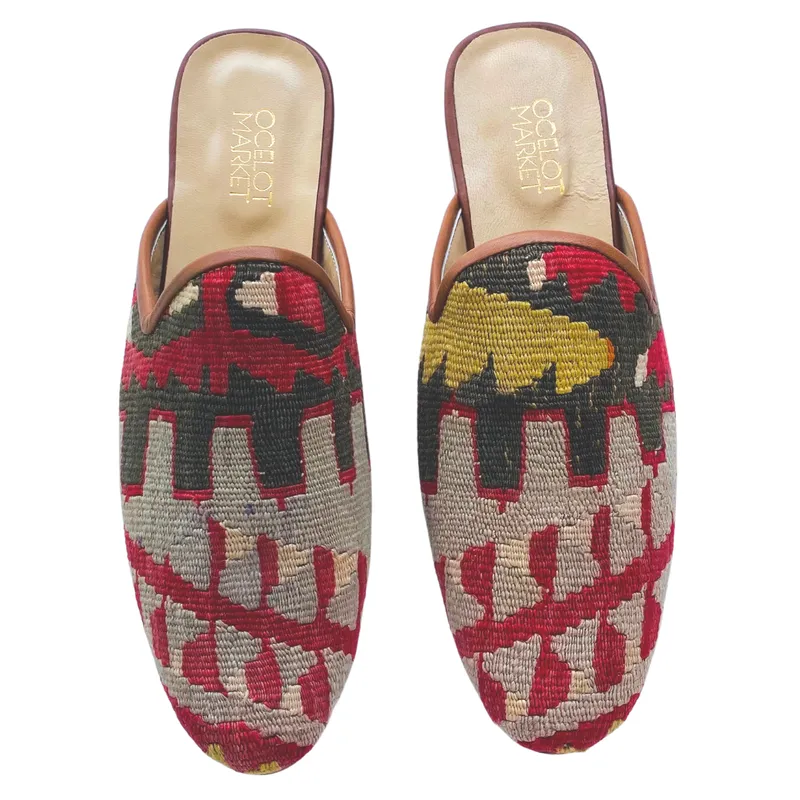 Men's Turkish Kilim Mule - Red, Grey, Brown