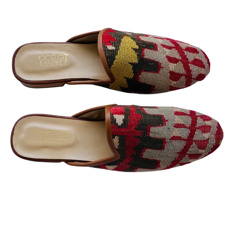 Men's Turkish Kilim Mule - Red, Grey, Brown