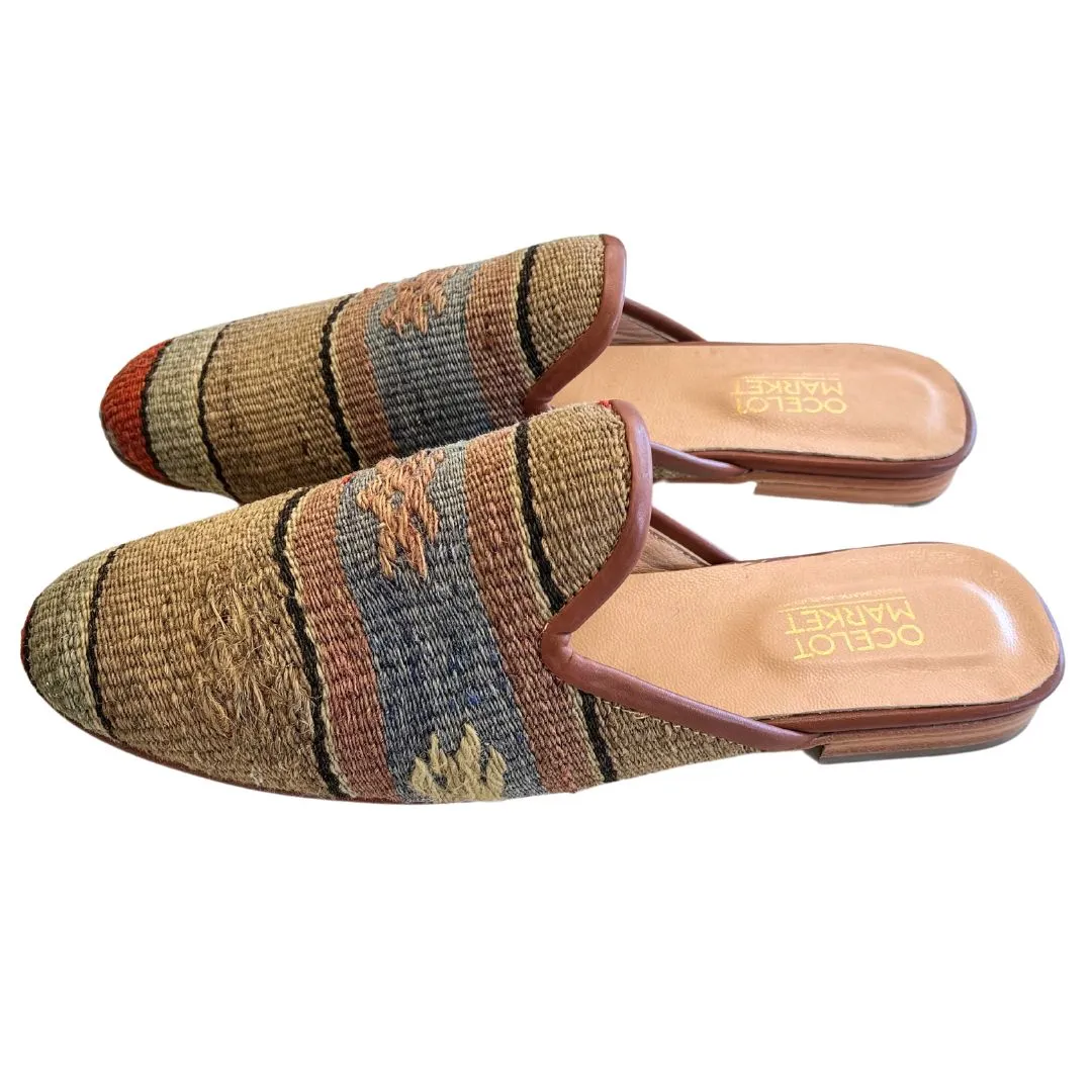 Men's Turkish Kilim Mules | Tan Striped