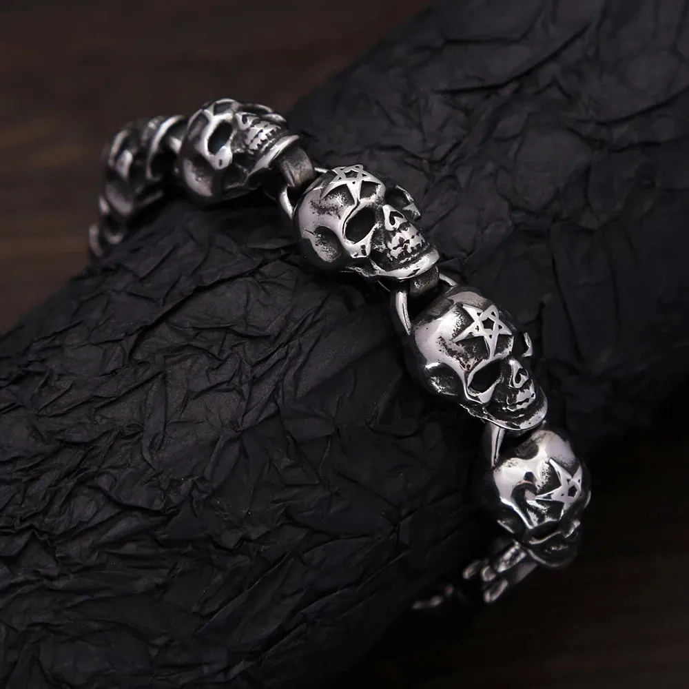 Men's Vintage Punk Gothic Skeleton Stainless Steel Hip Hop Bracelet