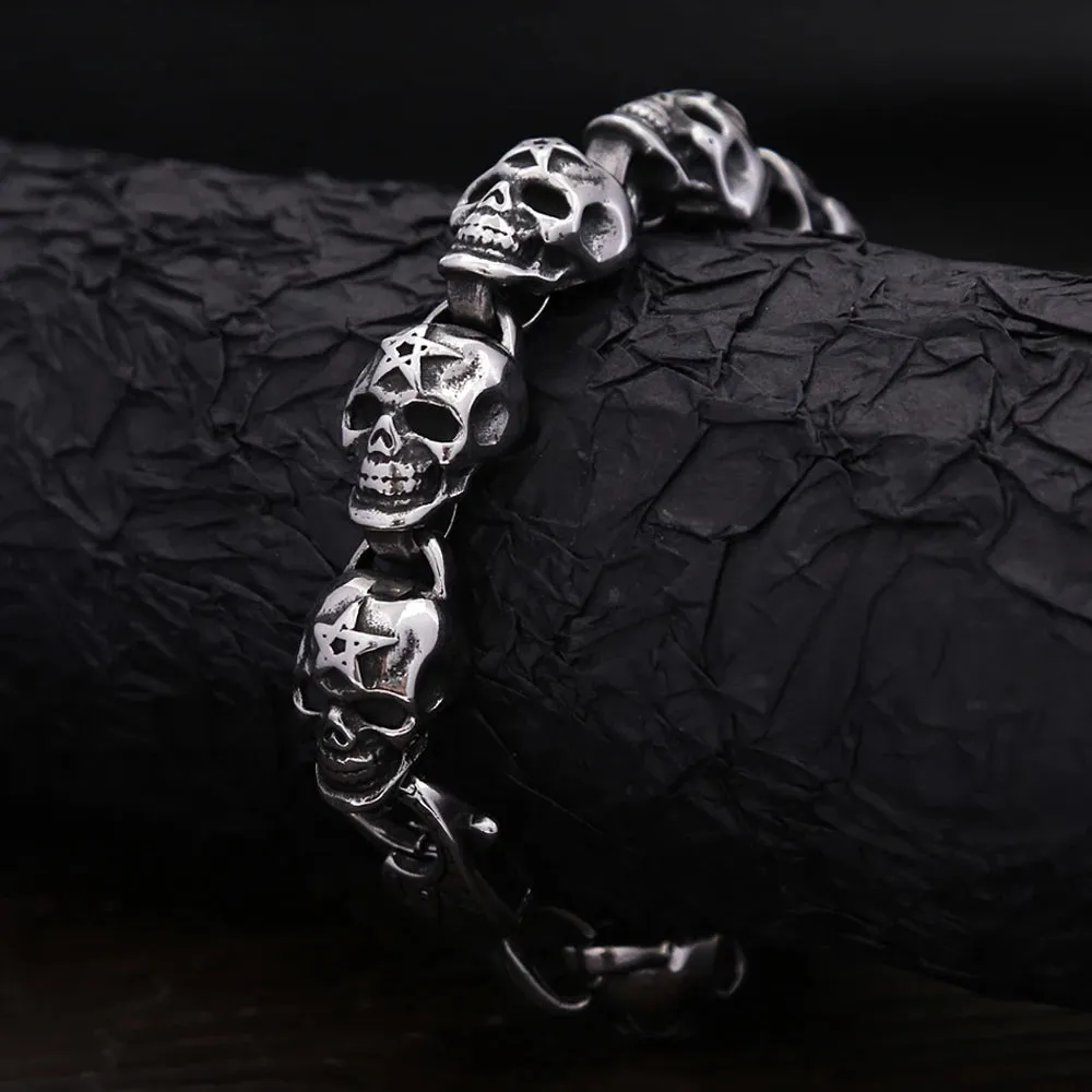 Men's Vintage Punk Gothic Skeleton Stainless Steel Hip Hop Bracelet