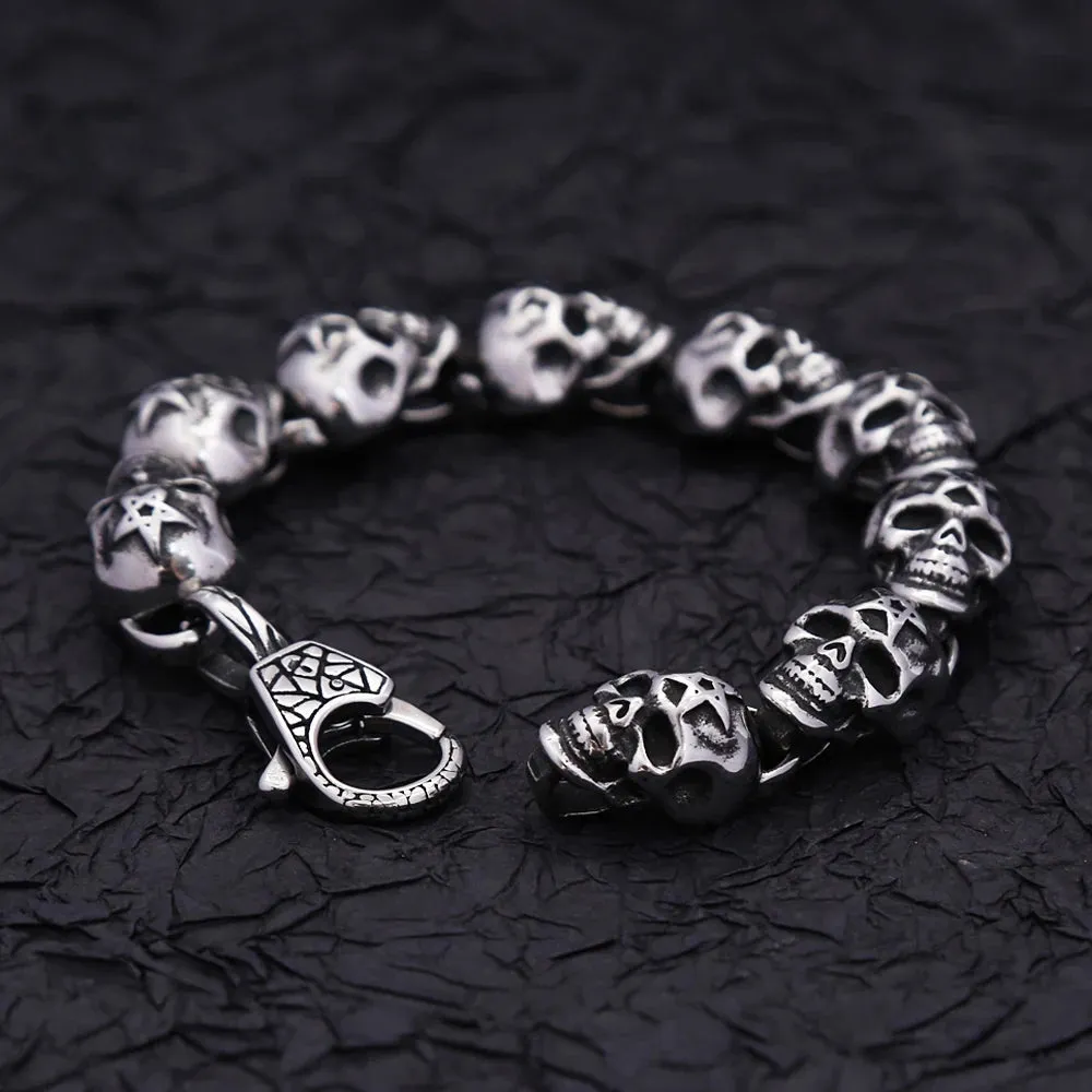 Men's Vintage Punk Gothic Skeleton Stainless Steel Hip Hop Bracelet