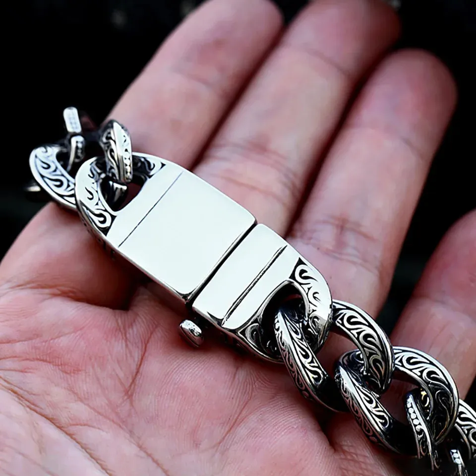 Men's Vintage Punk Stainless Steel Carved Pattern Personality Creative Bracelet