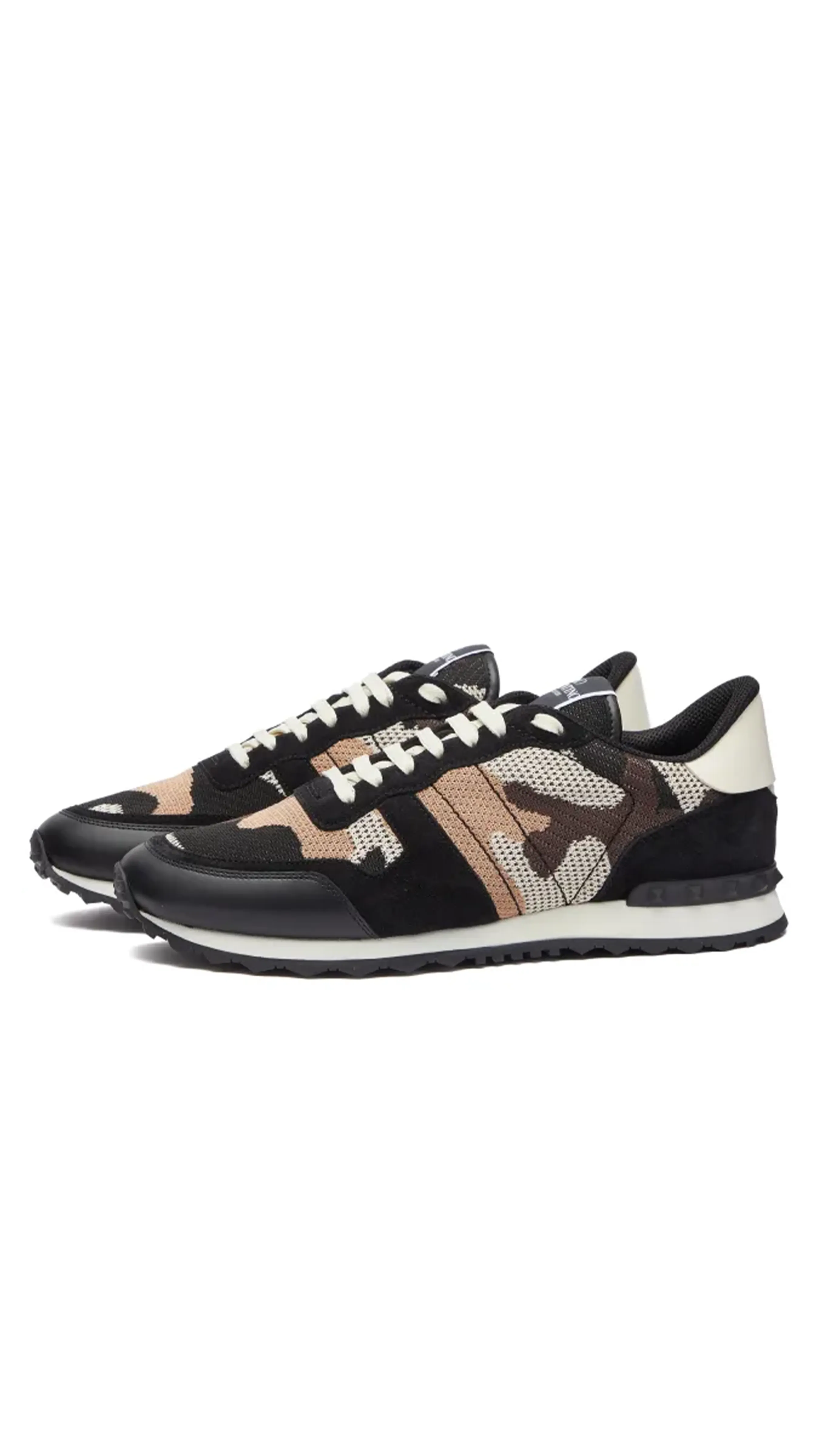 Mesh Fabric Camouflage Rockstud Sneakers - Black/Brown/Multi