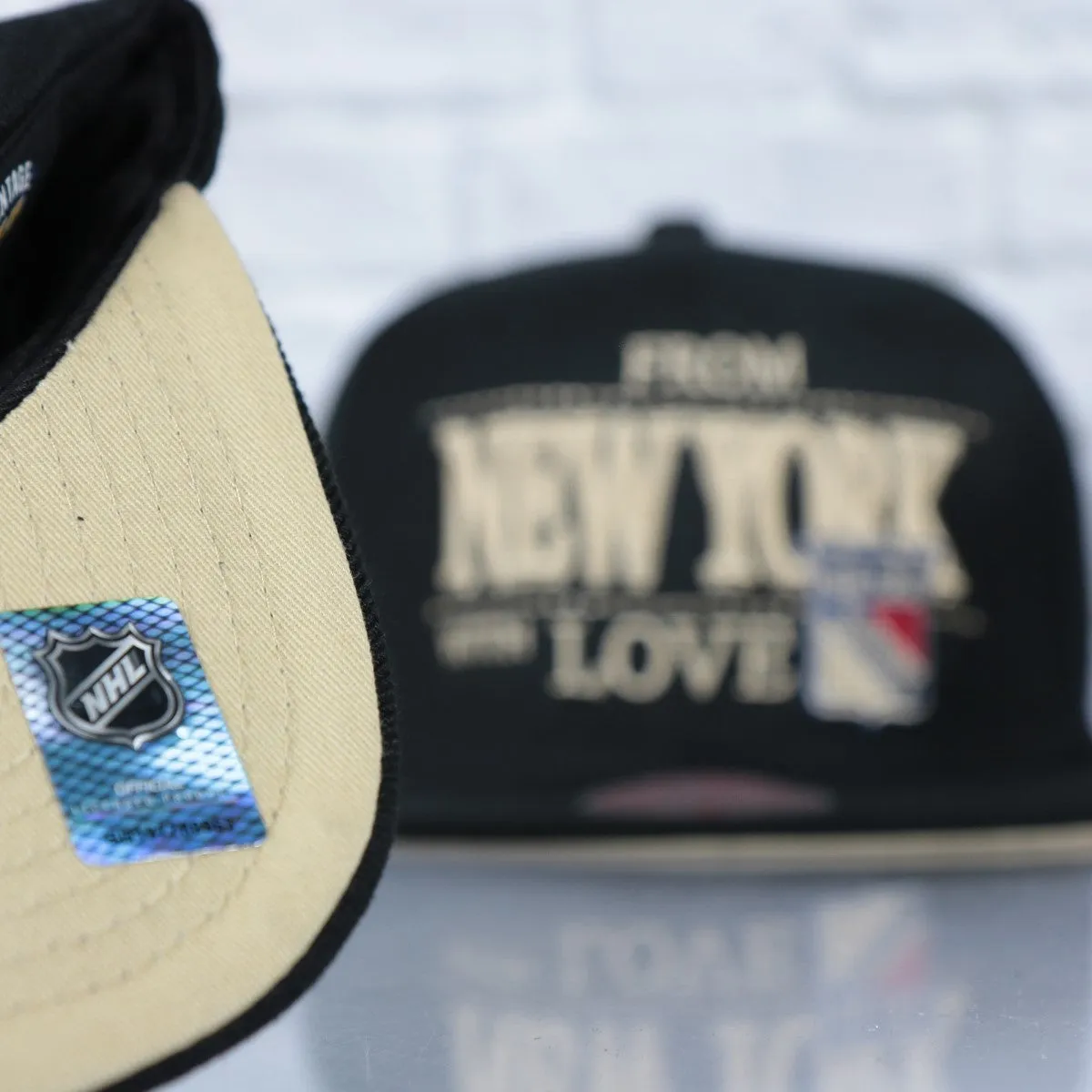 New York Rangers With Love 75th Anniversary Side Patch Cream Bottom | Black Snapback Hat