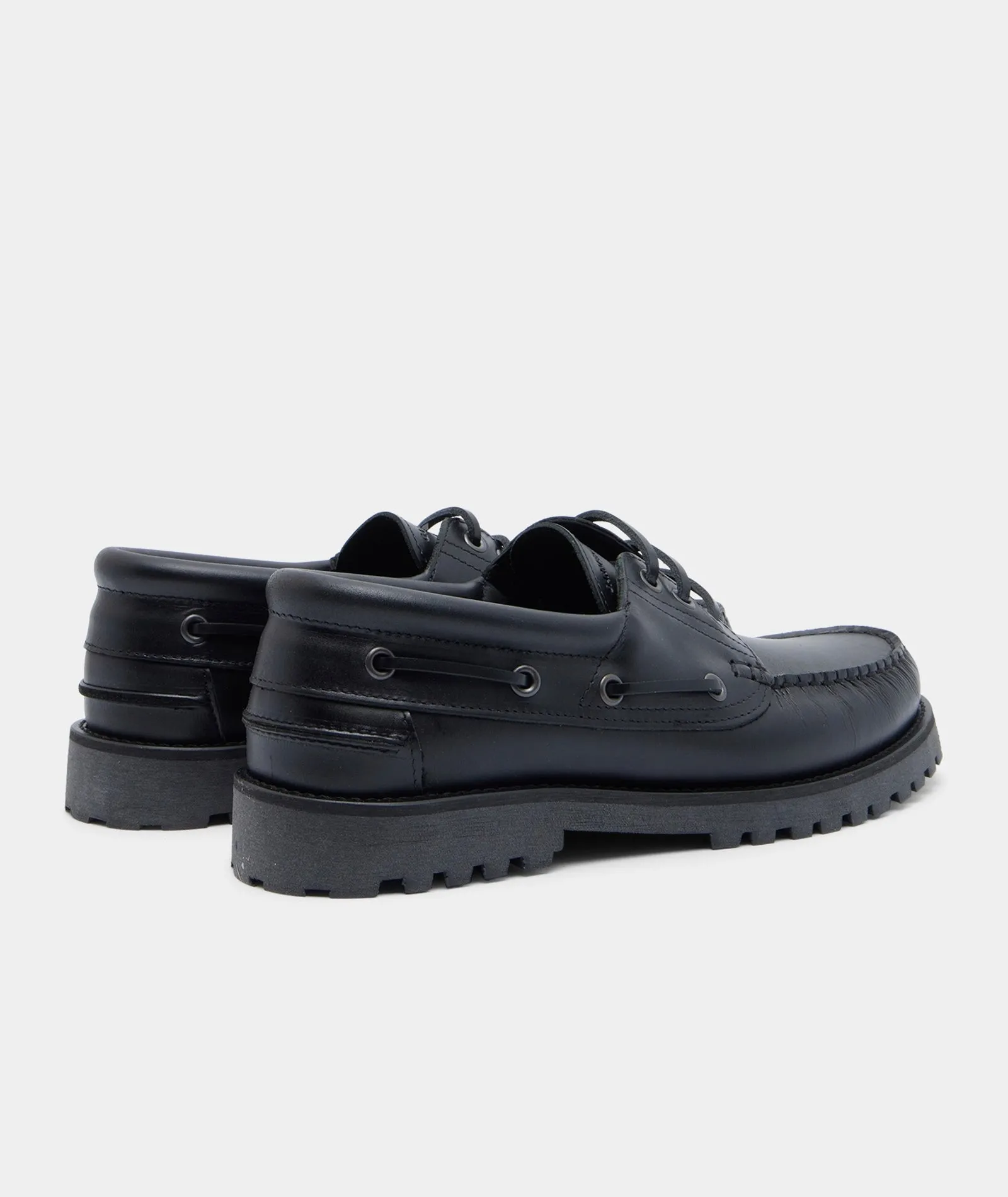 Ollie Boat Shoe - Black Leather