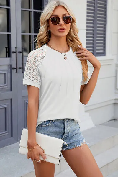 Openwork Round Neck Short Sleeve T-Shirt