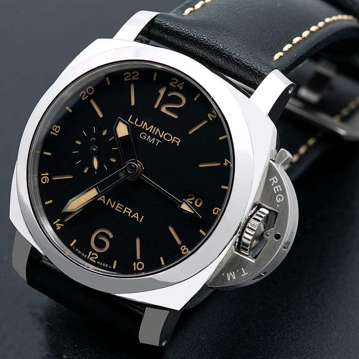 Panerai Luminor 1950 3 Days GMT Automatic PAM00531 44MM Black Dial With Calf Skin Bracelet