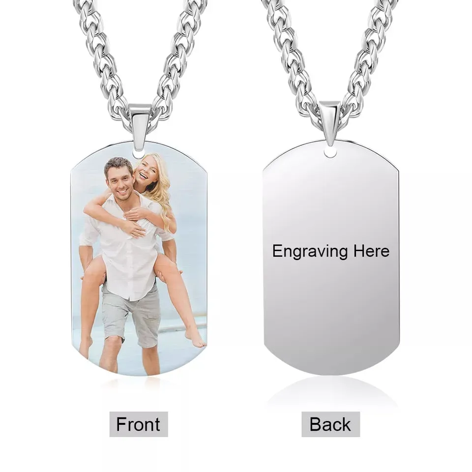 Personalized Engraved Photo Men's Stainless Steel Necklace