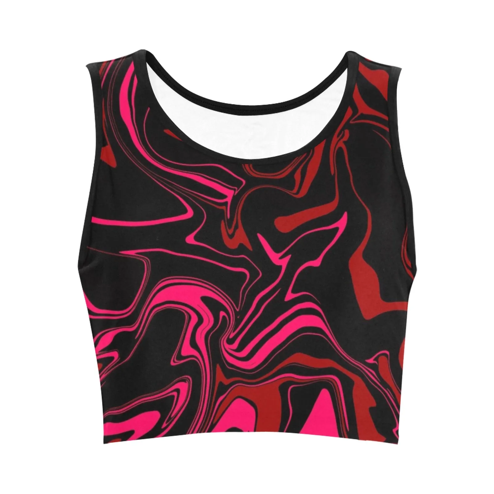 Pink Red and Black Abstract Melt Fitted Crop Top