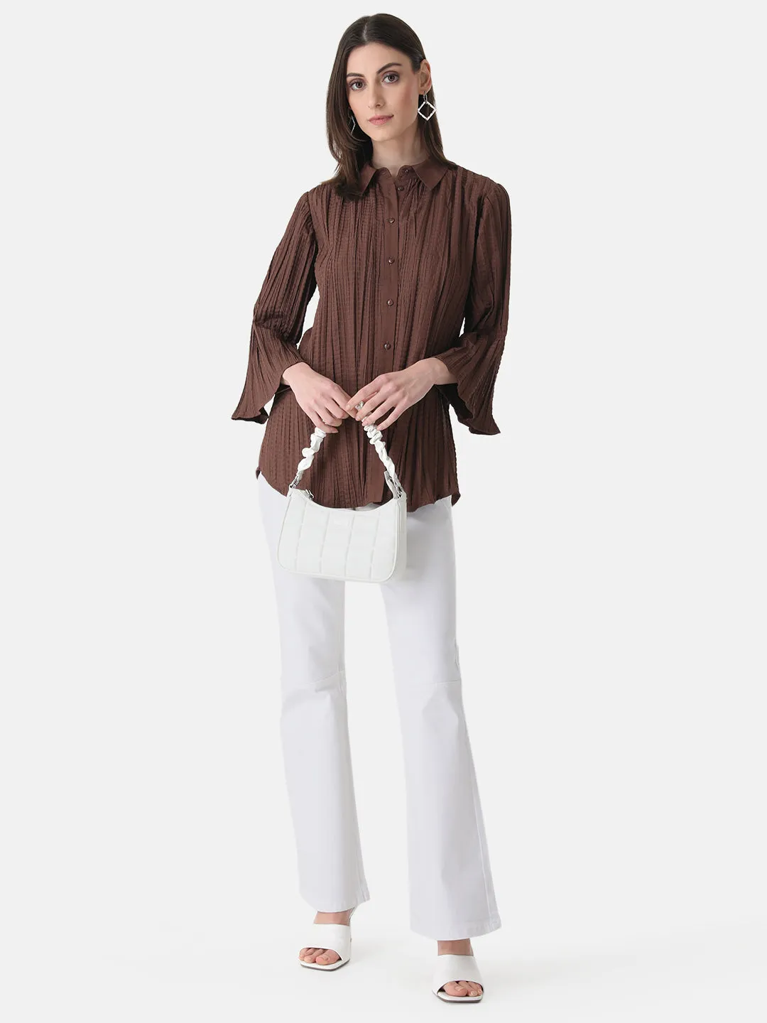 Pleated Shirt With Flared Sleeves