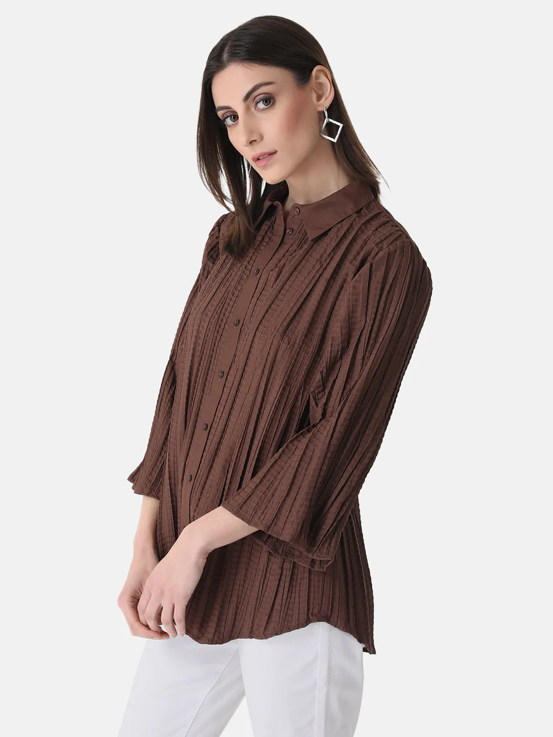 Pleated Shirt With Flared Sleeves