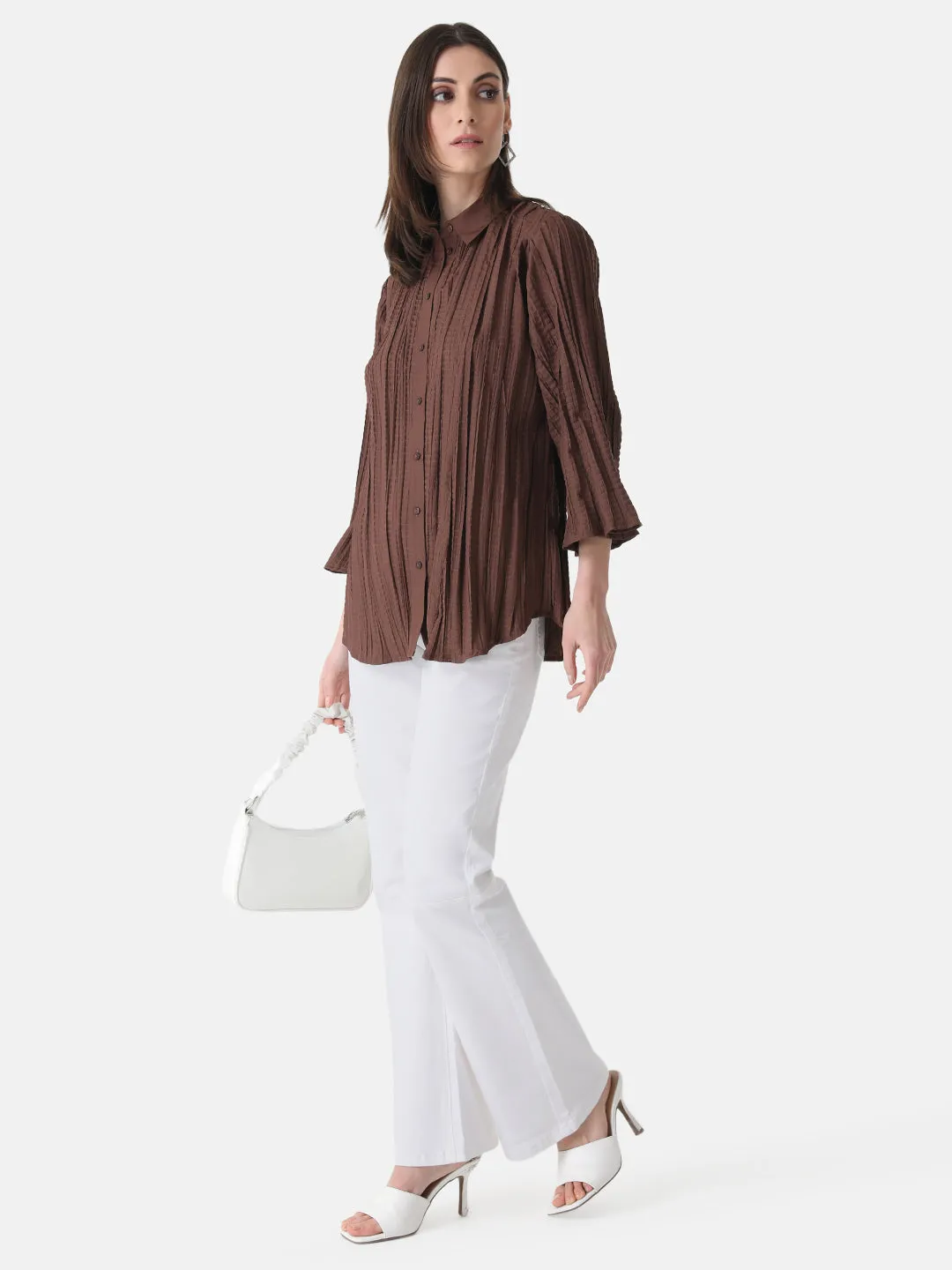 Pleated Shirt With Flared Sleeves