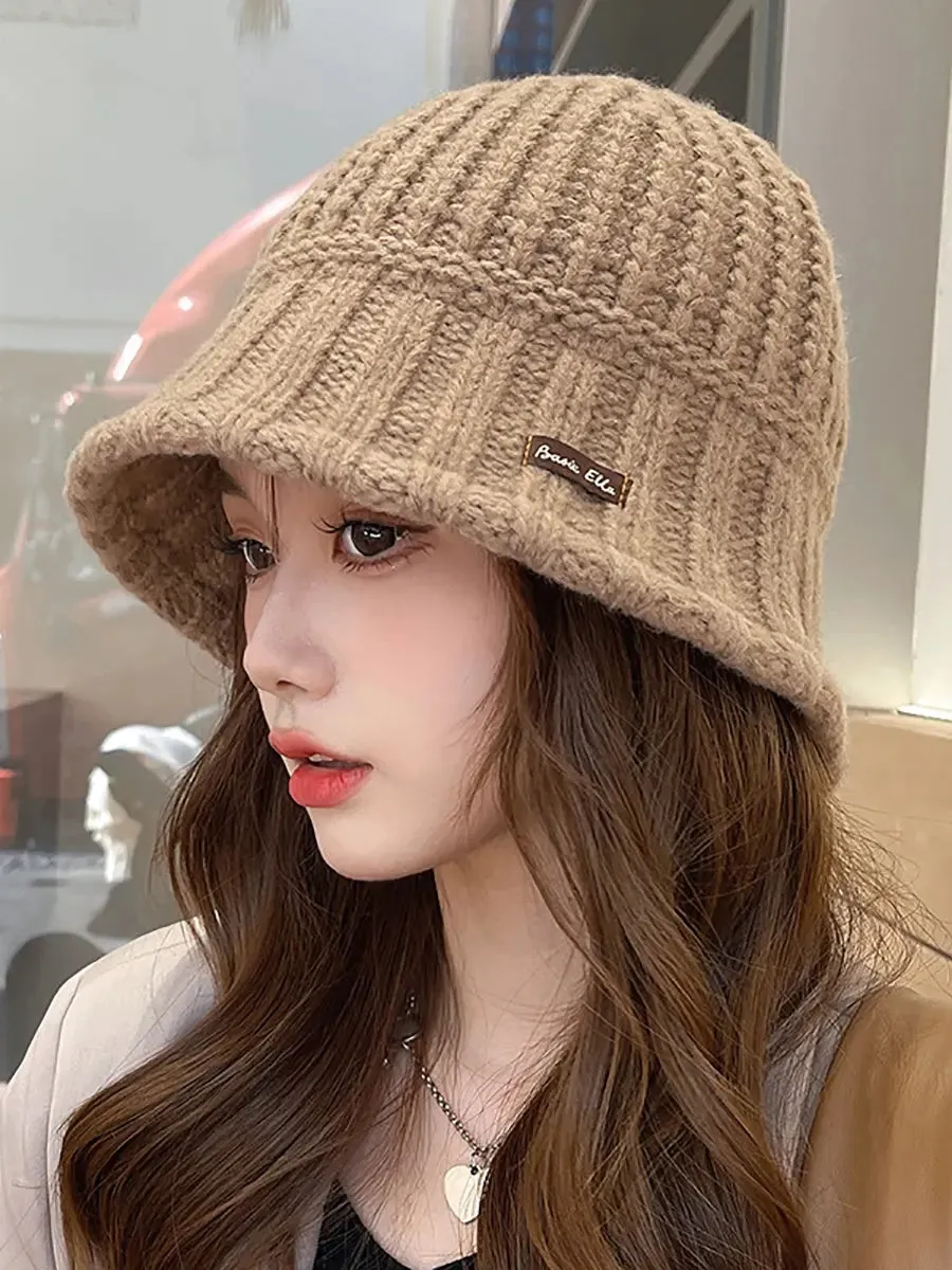 Pure Color Knitted Patch Warm Hat