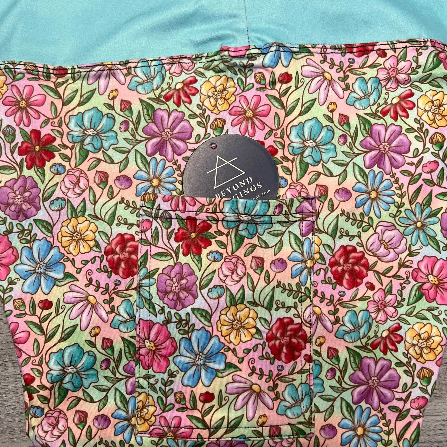 Rainbow Floral Print Capri Soft Leggings w/ Pockets