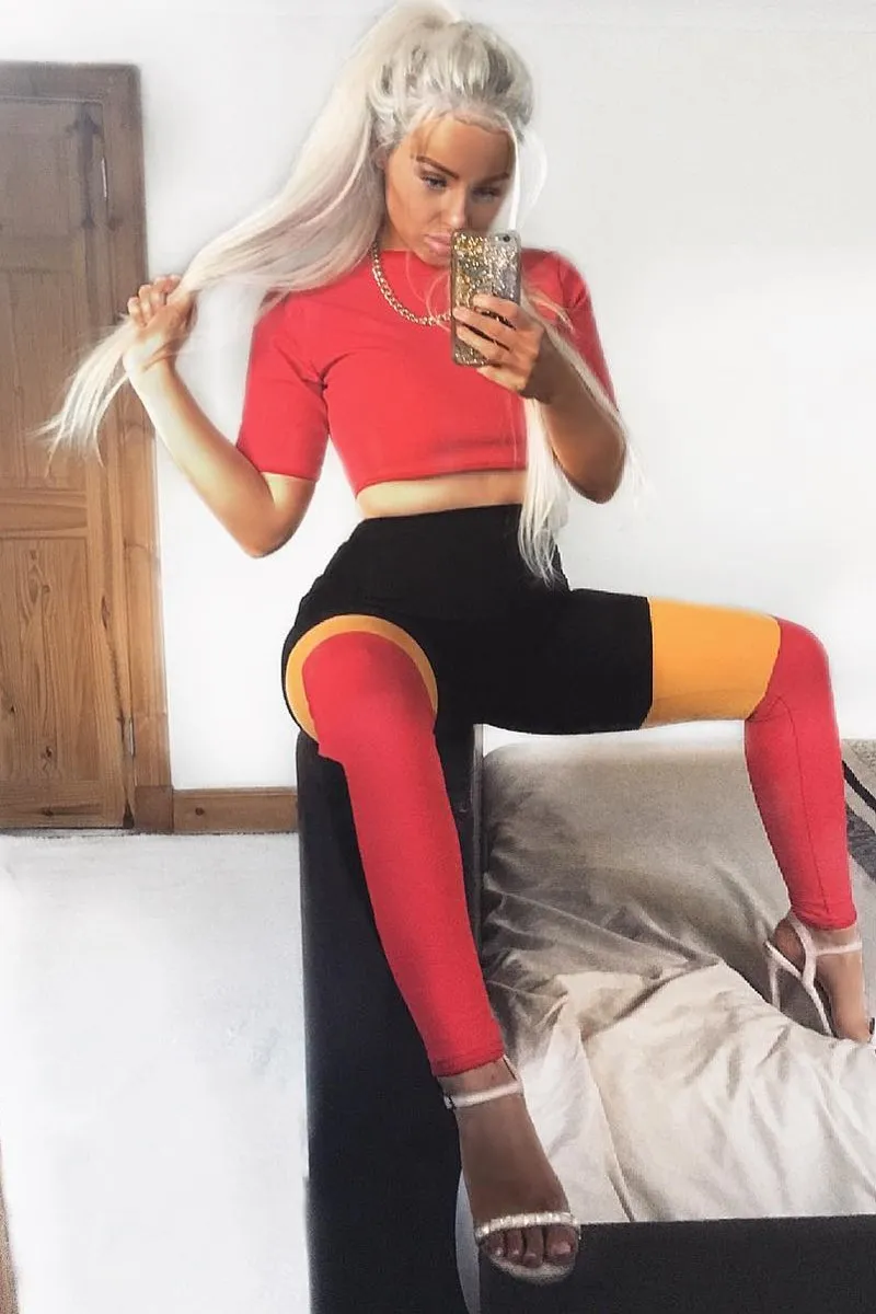 Red Yellow and Black Colour Block Co-ord - Jamie-Lee