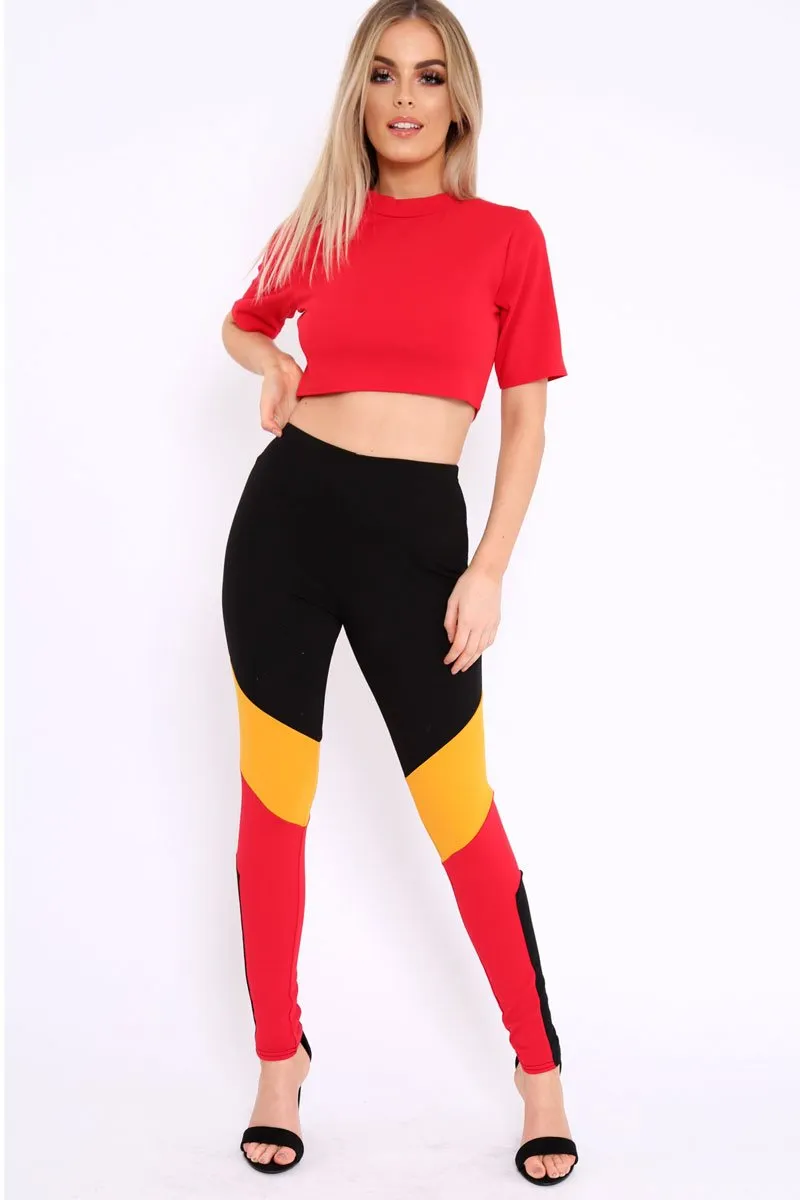 Red Yellow and Black Colour Block Co-ord - Jamie-Lee