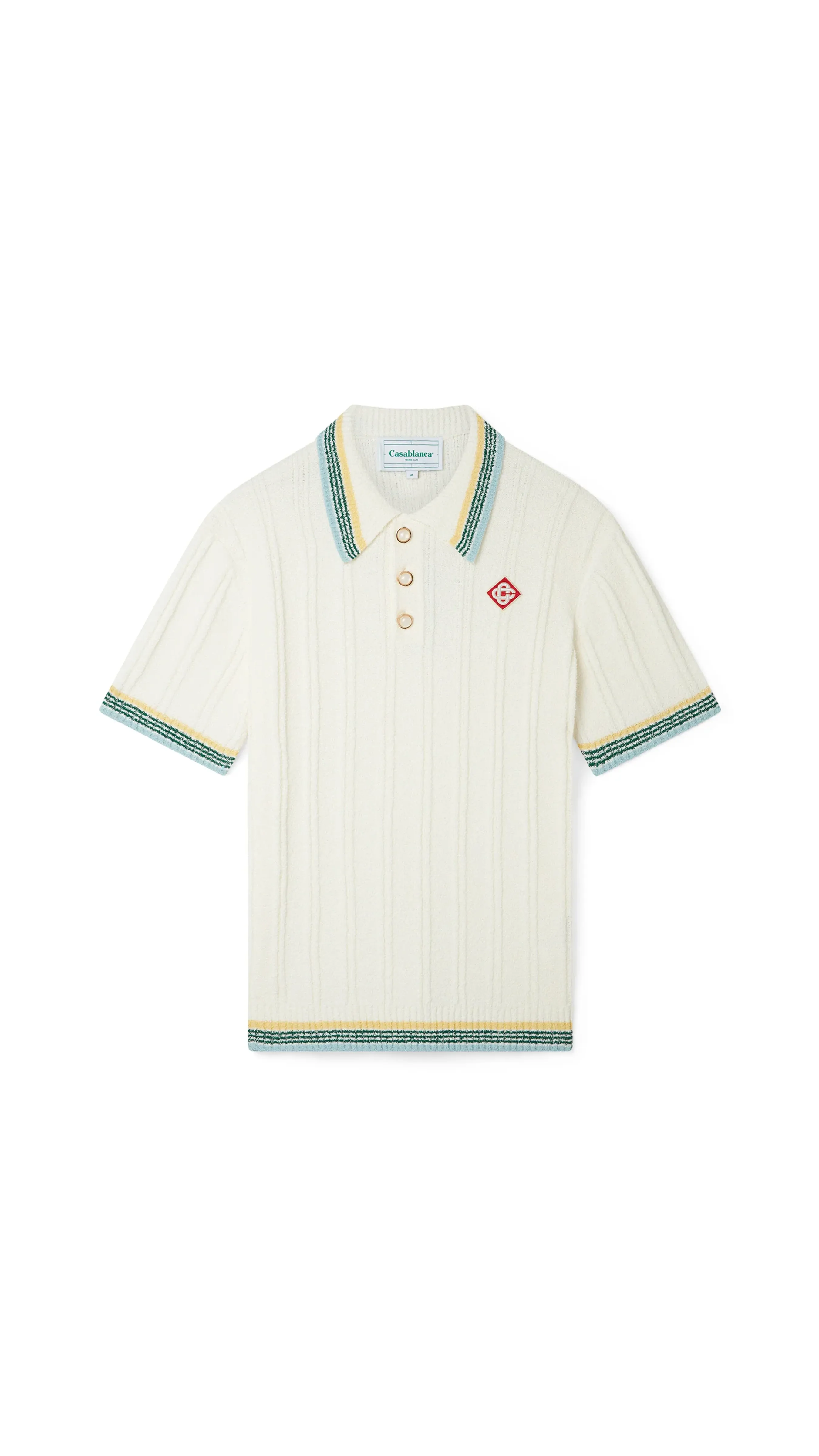 Ribbed Bouclé Polo Shirt - White/Green