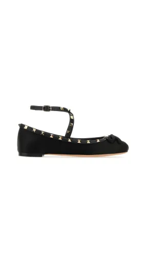 Rockstud Bow Detailed Ballerina - Black