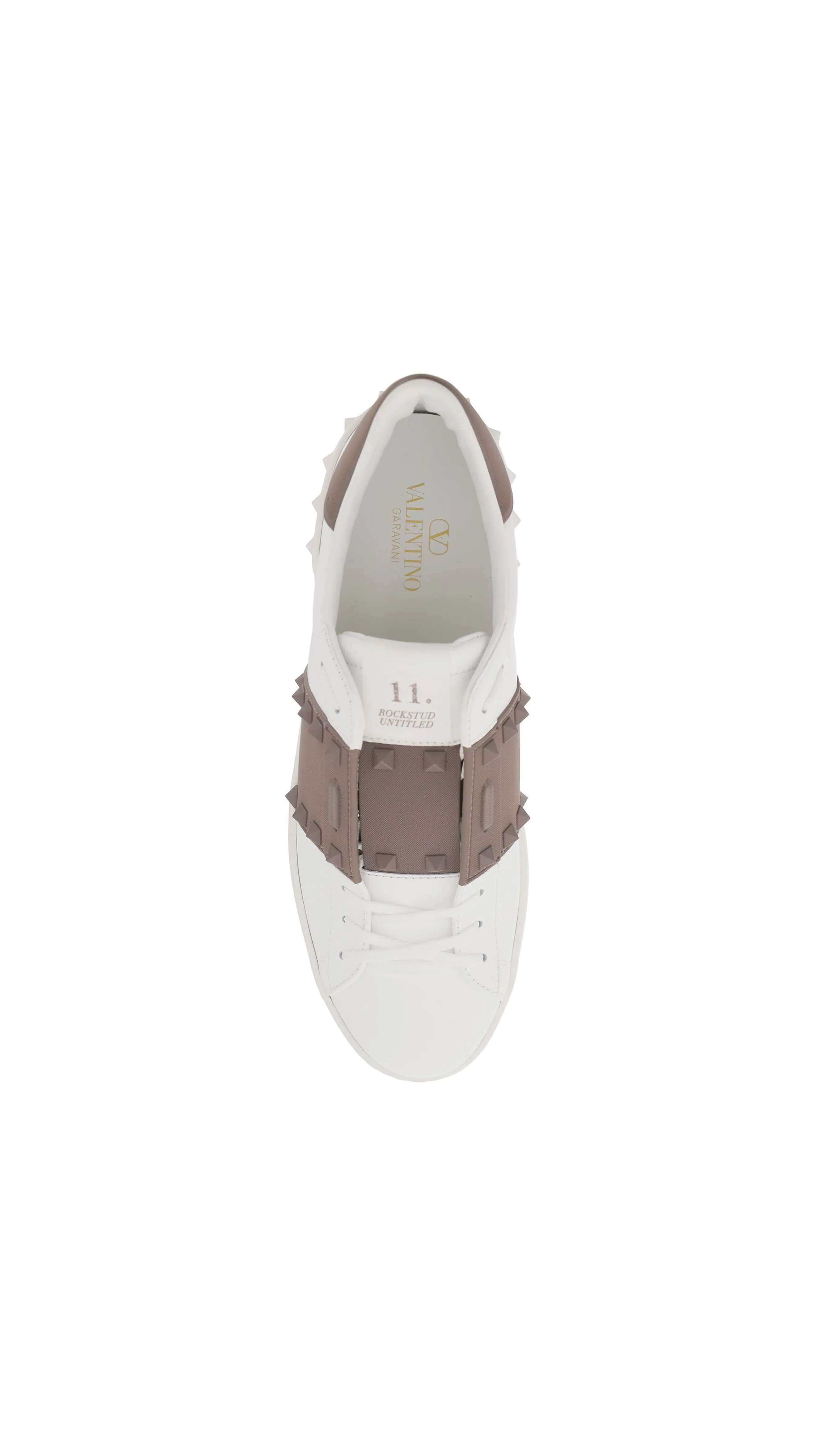 Rockstud Untitled Sneakers in Calfskin - White/Brown