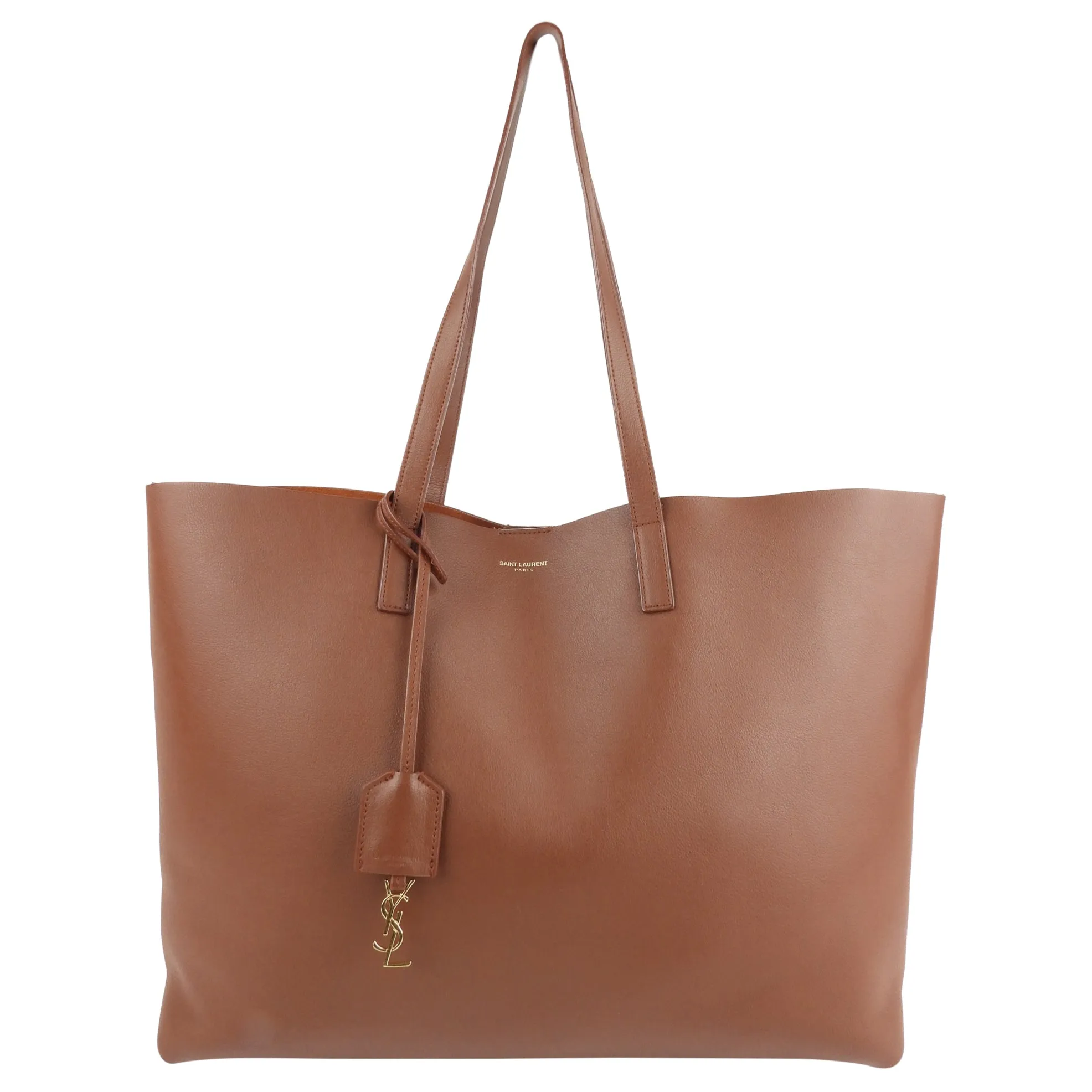 Saint Laurent Brown Leather Shopping Tote with Pouch