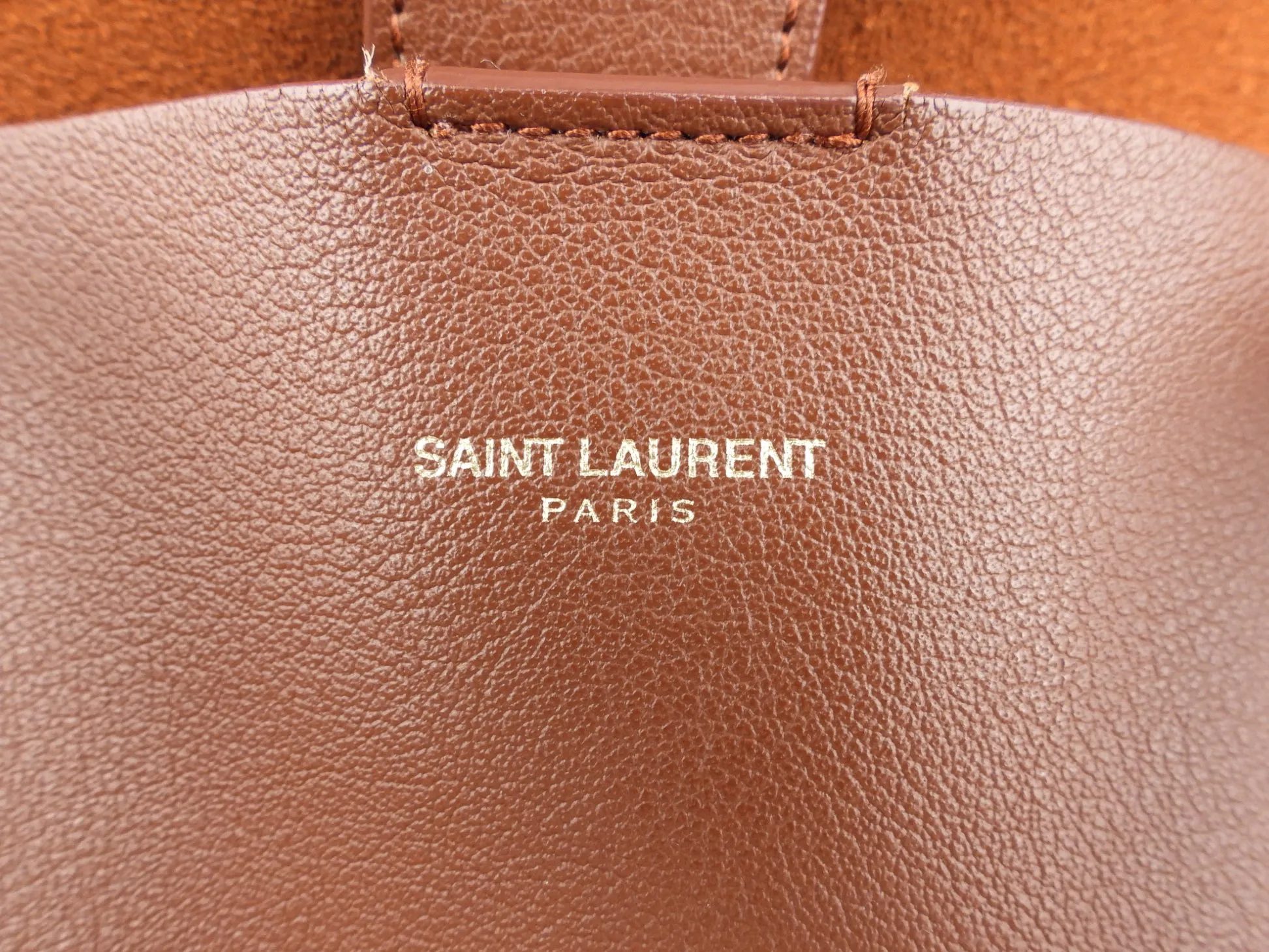 Saint Laurent Brown Leather Shopping Tote with Pouch