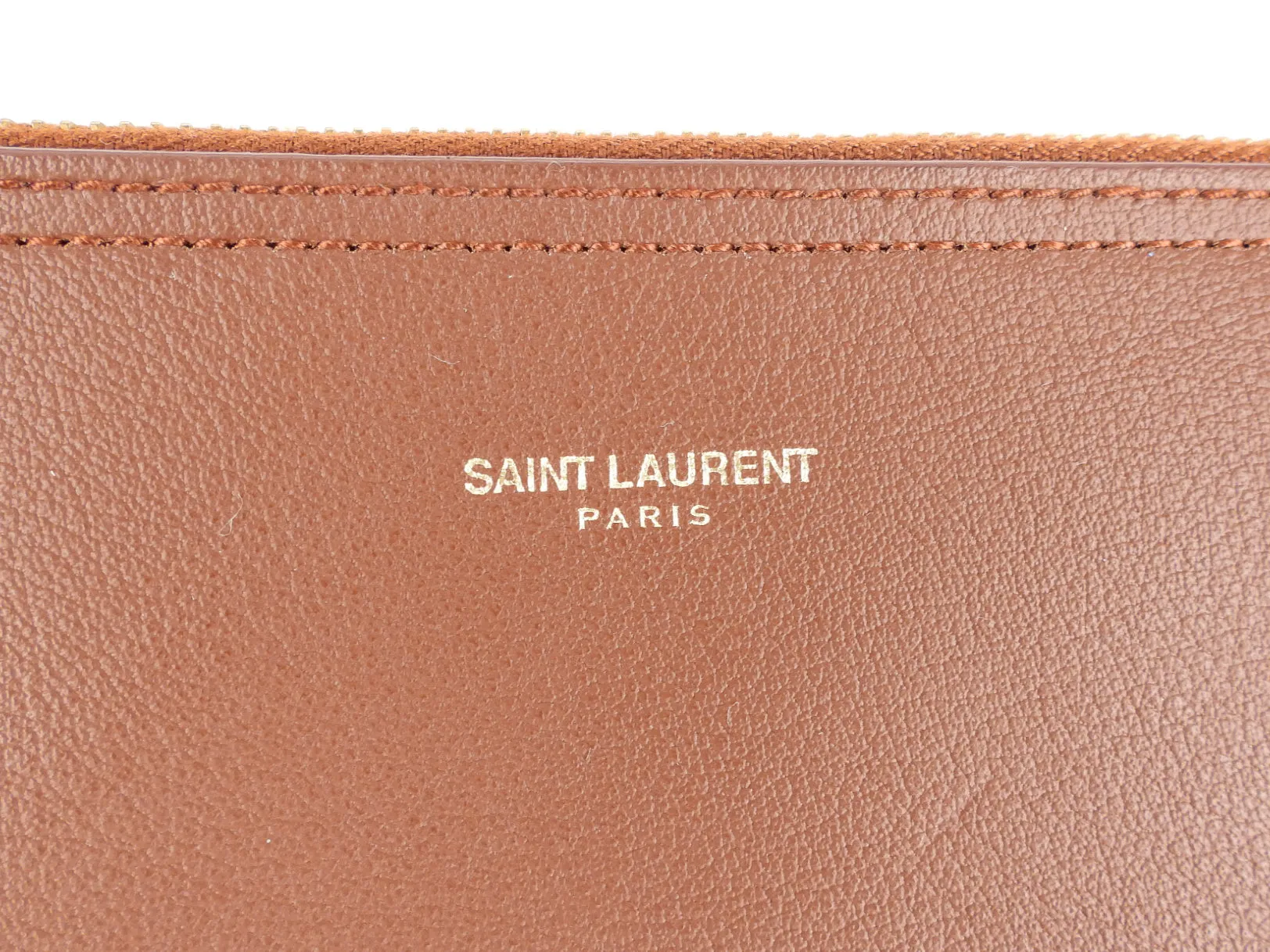 Saint Laurent Brown Leather Shopping Tote with Pouch