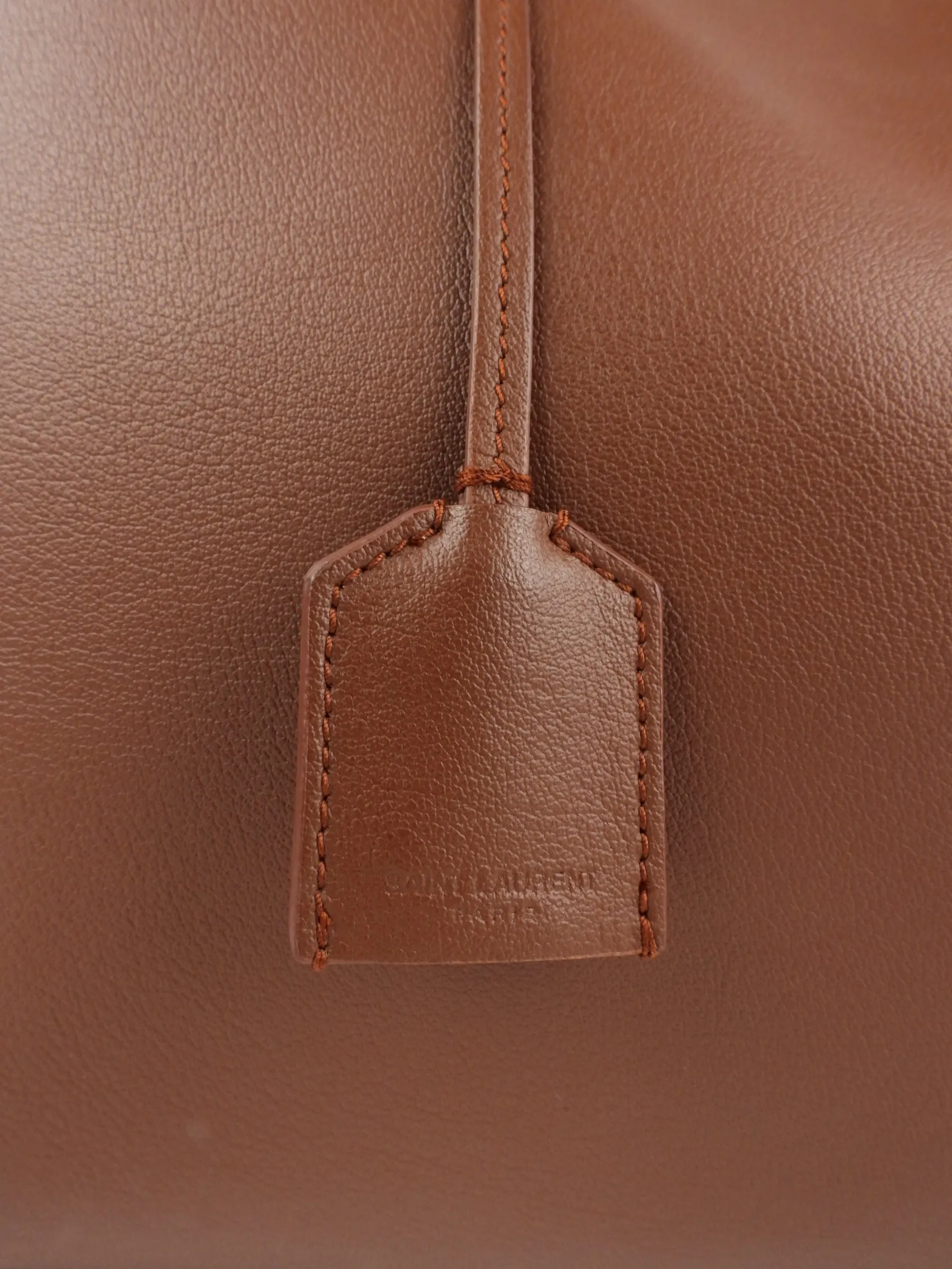 Saint Laurent Brown Leather Shopping Tote with Pouch