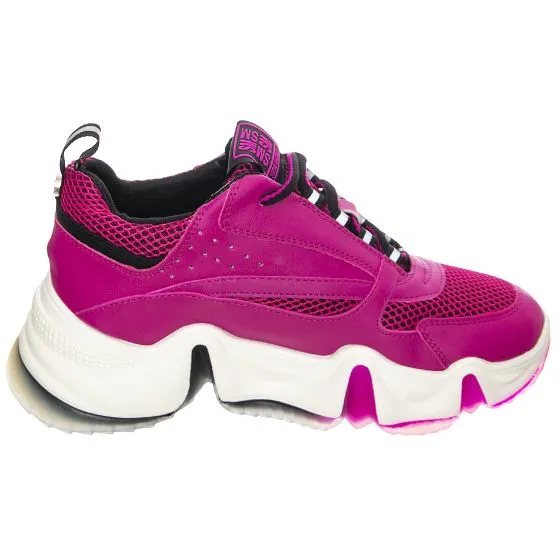 Steve Madden Womens City Soul Fuchsia Lace-Up Low-Profile Shoes