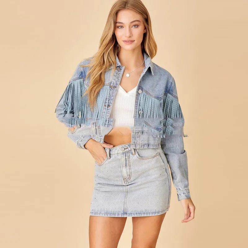 Stylish Tassel Denim Jacket