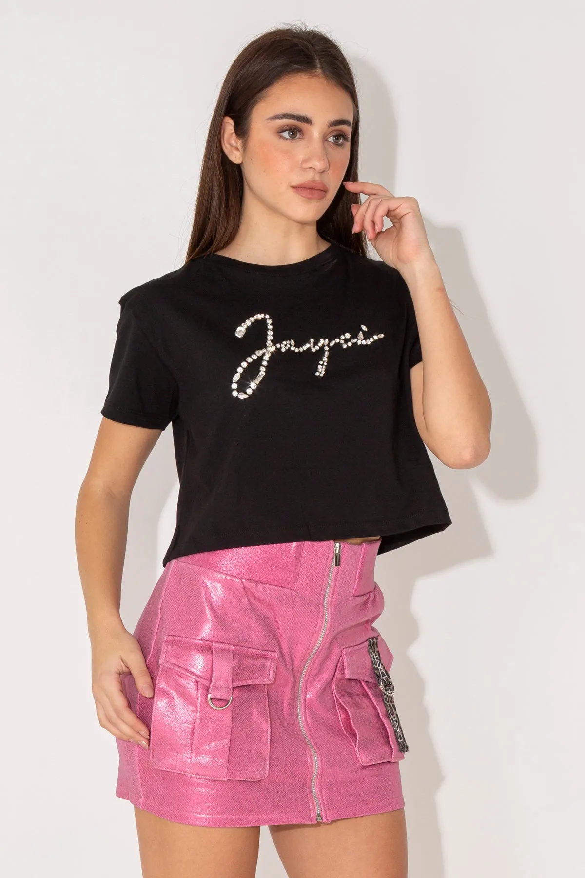 T-shirt crop con logo