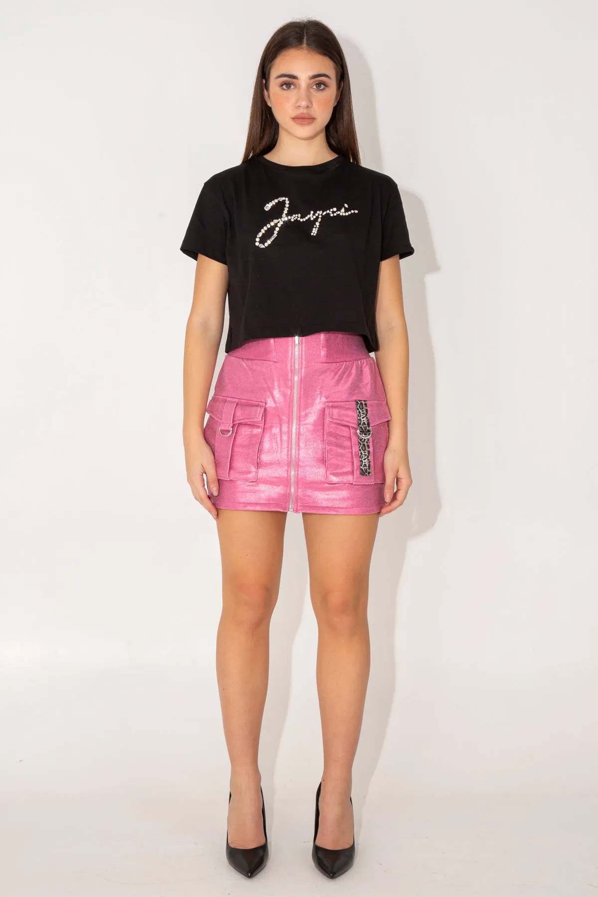 T-shirt crop con logo