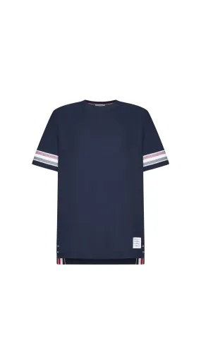 Textured Cotton Stripe Short Sleeve Tee - Navy