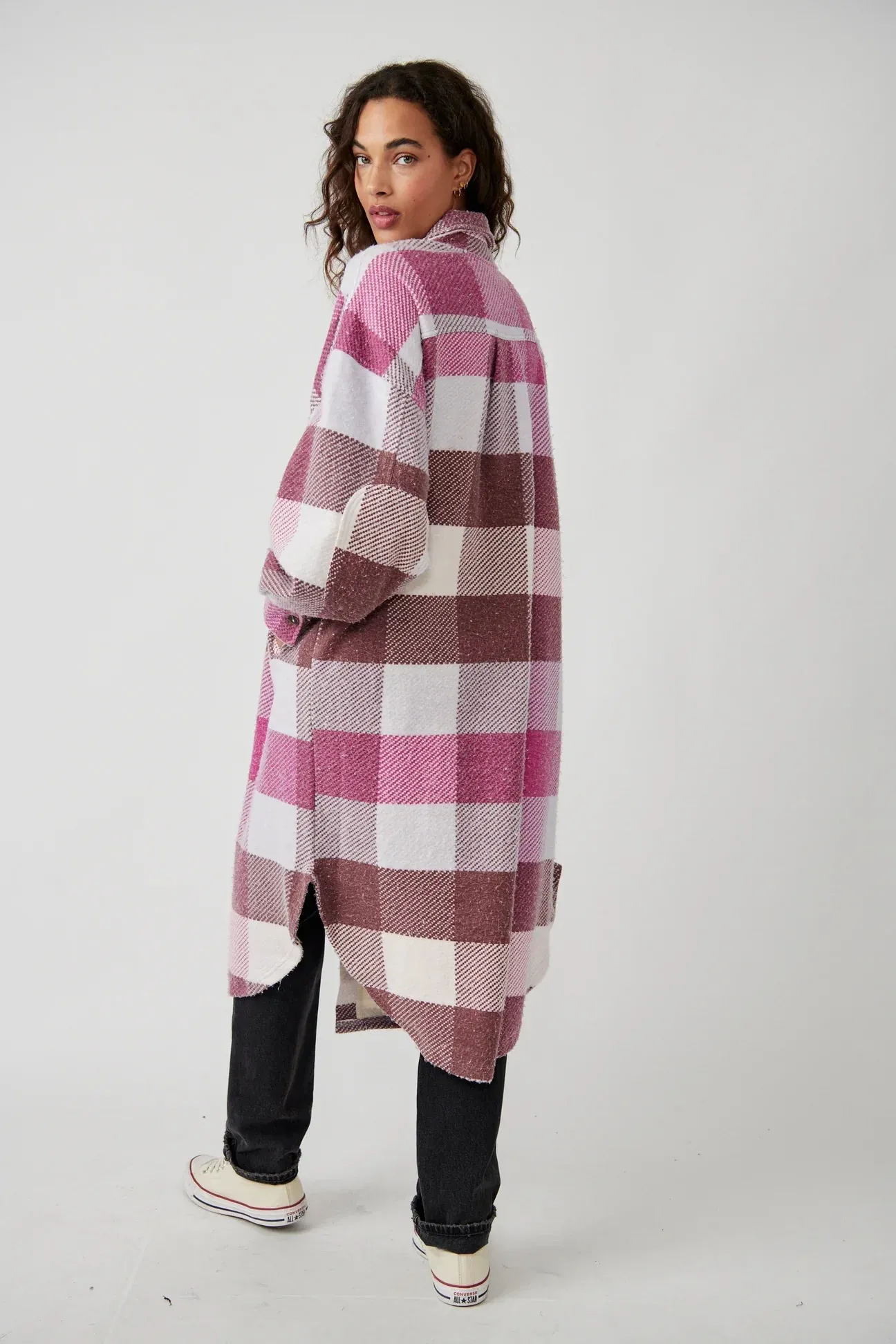 The Plaid Long Ruby Jacket by Free People - Wine Combo