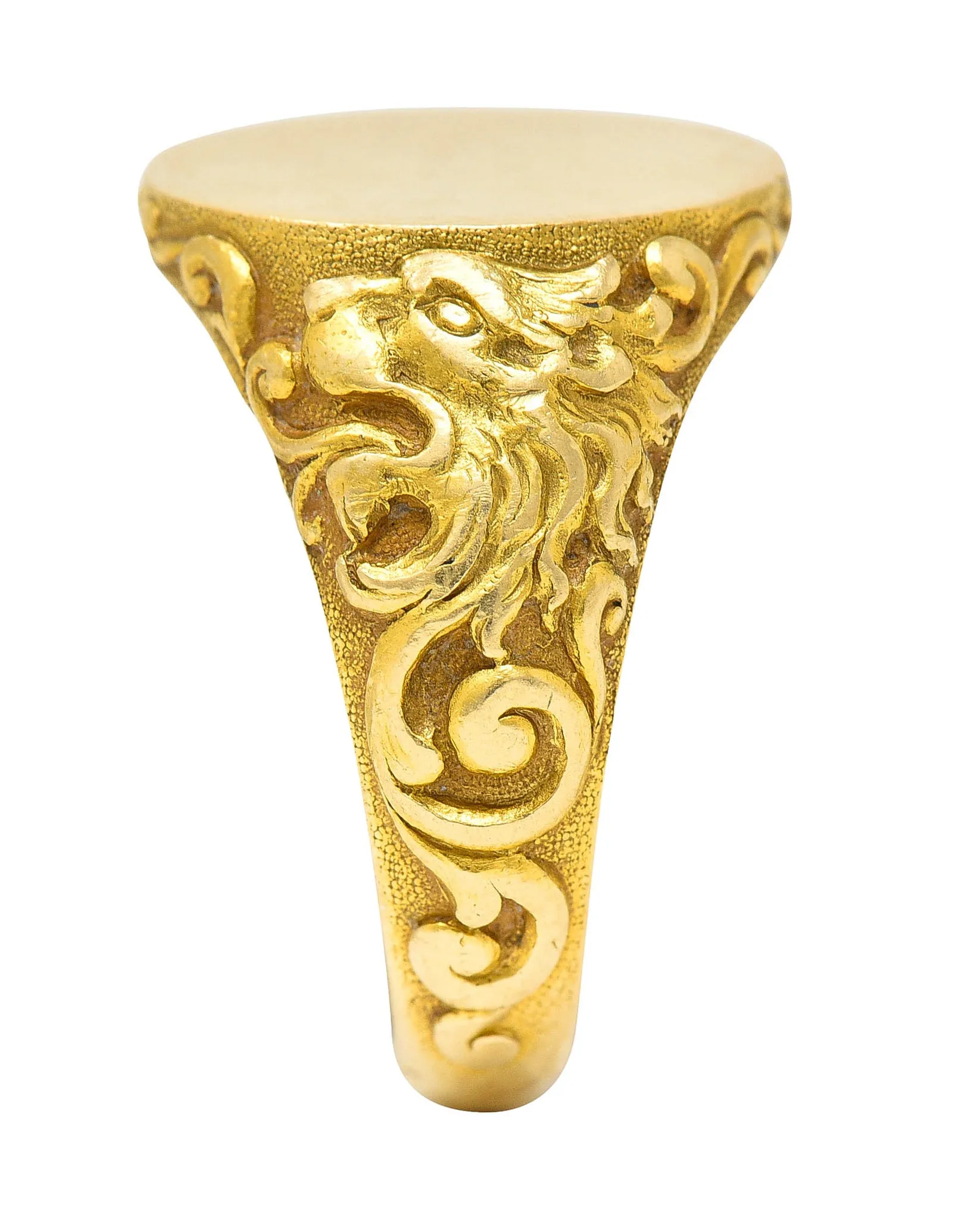 Tiffany & Co. Art Nouveau 18 Karat Gold Unisex Lion Signet Ring