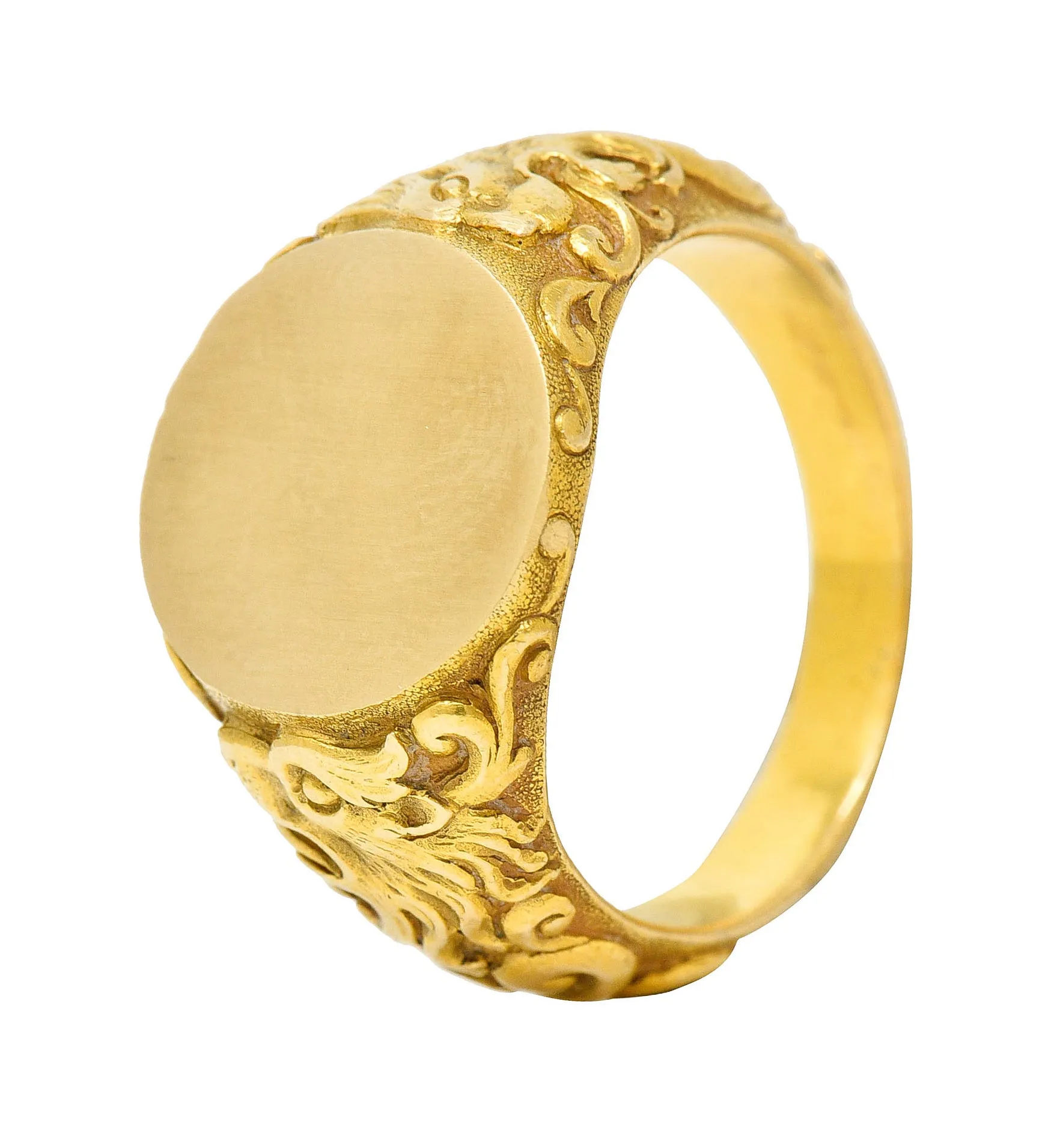 Tiffany & Co. Art Nouveau 18 Karat Gold Unisex Lion Signet Ring