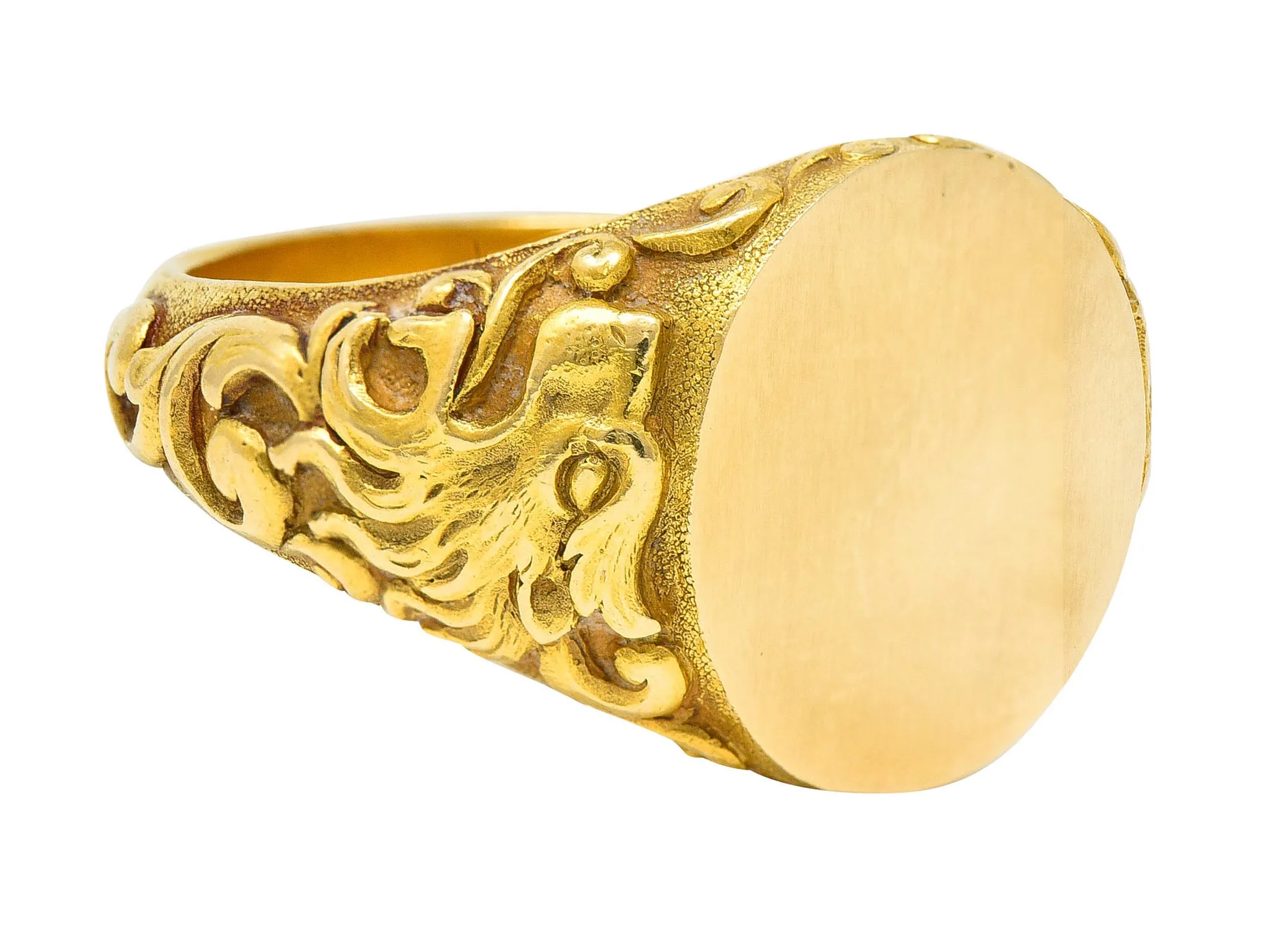 Tiffany & Co. Art Nouveau 18 Karat Gold Unisex Lion Signet Ring