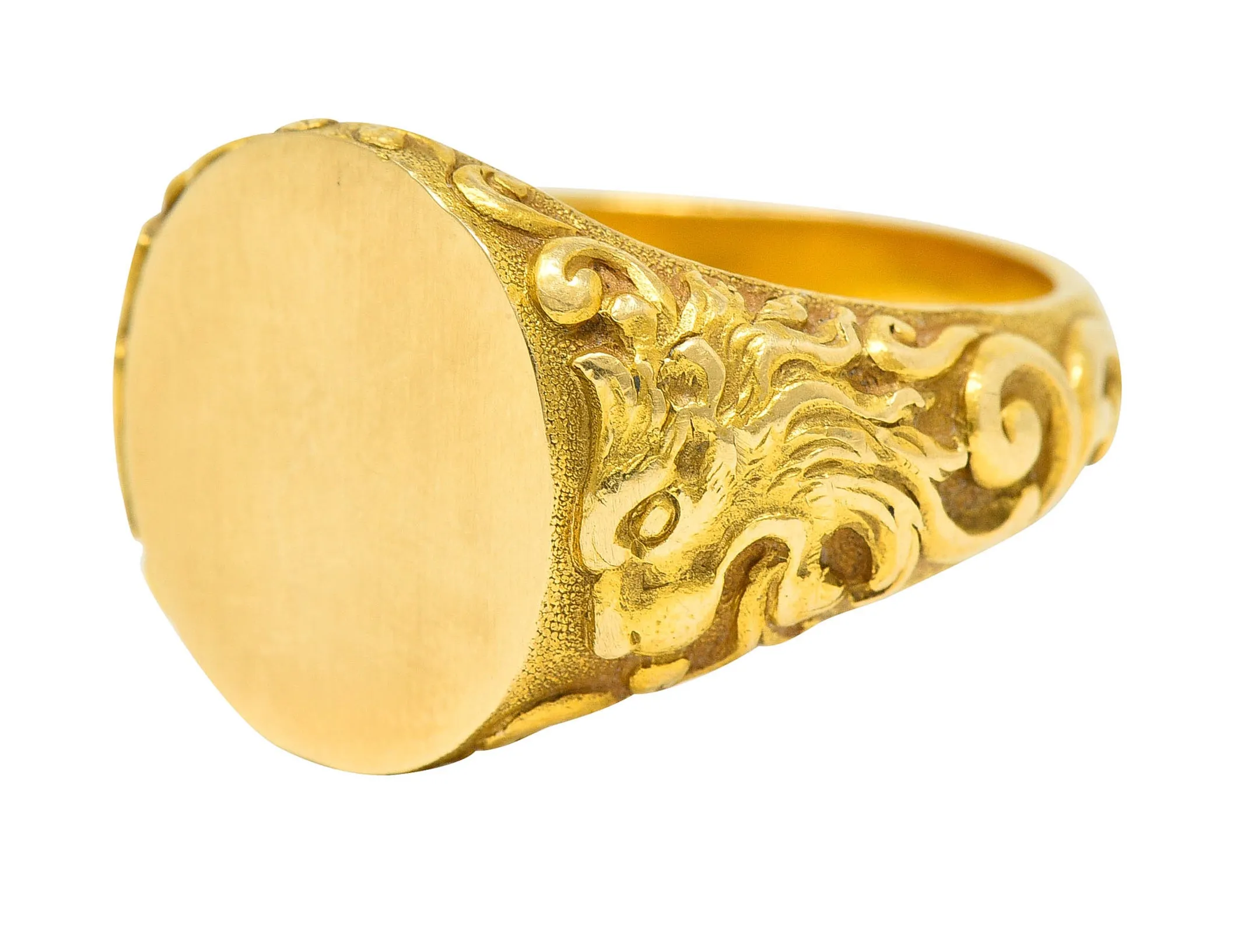 Tiffany & Co. Art Nouveau 18 Karat Gold Unisex Lion Signet Ring