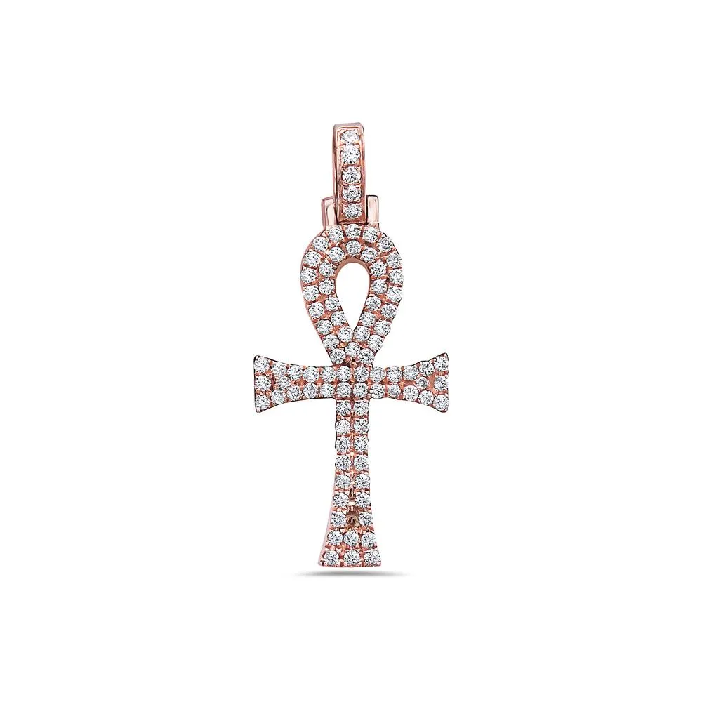 Unisex 14K Rose Gold Ankh Pendant with 0.40 CT Diamonds