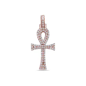 Unisex 14K Rose Gold Ankh Pendant with 0.40 CT Diamonds