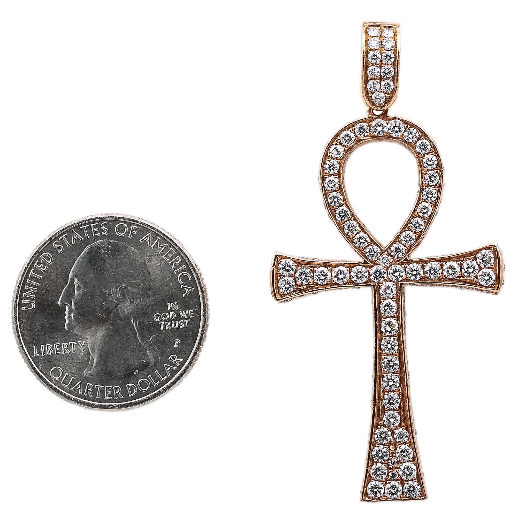 Unisex 14K Rose Gold Ankh Pendant with 0.40 CT Diamonds